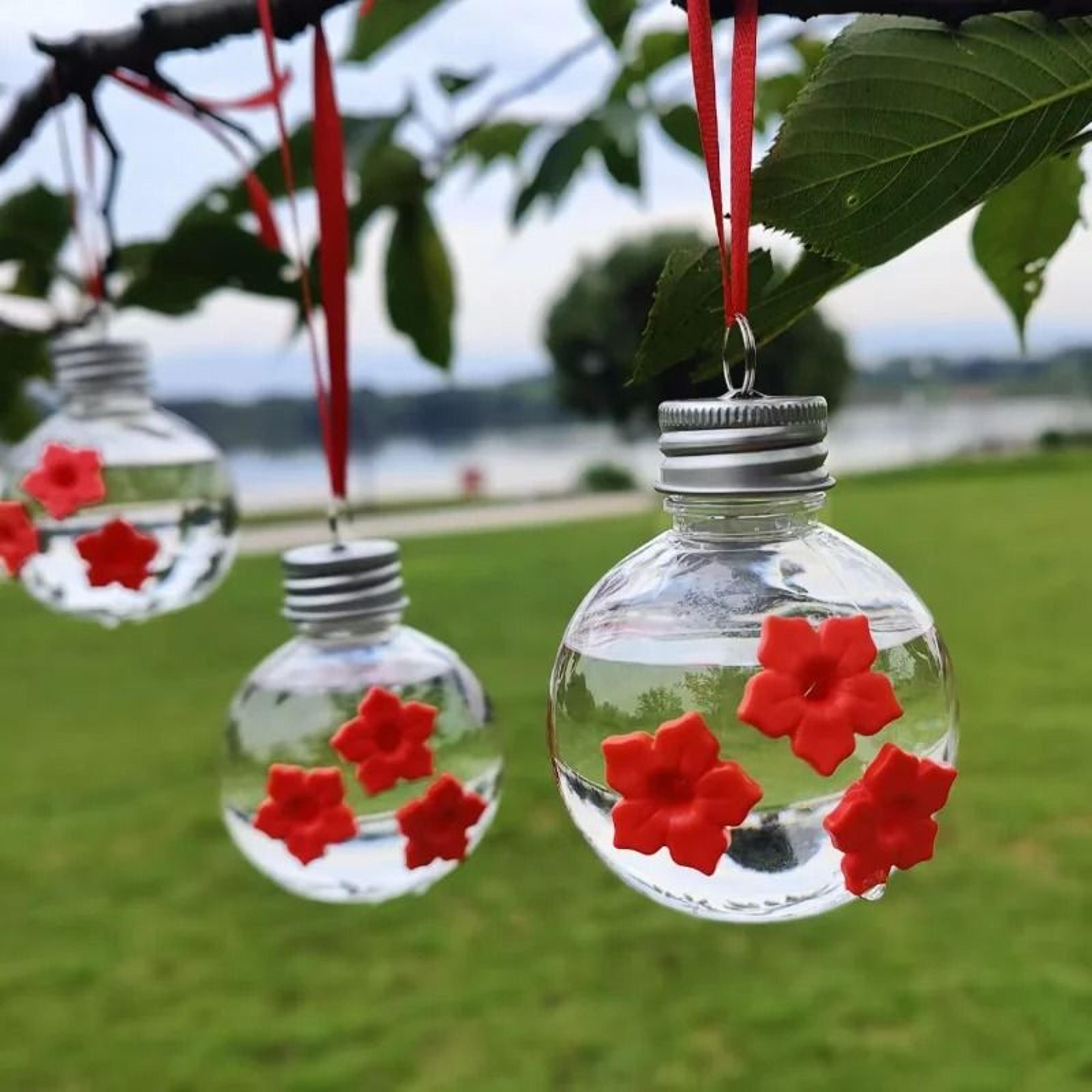Outdoor Hanging Spherical Bird Water Feeder 3Hole Plastic Hummingbird Drinker 2
