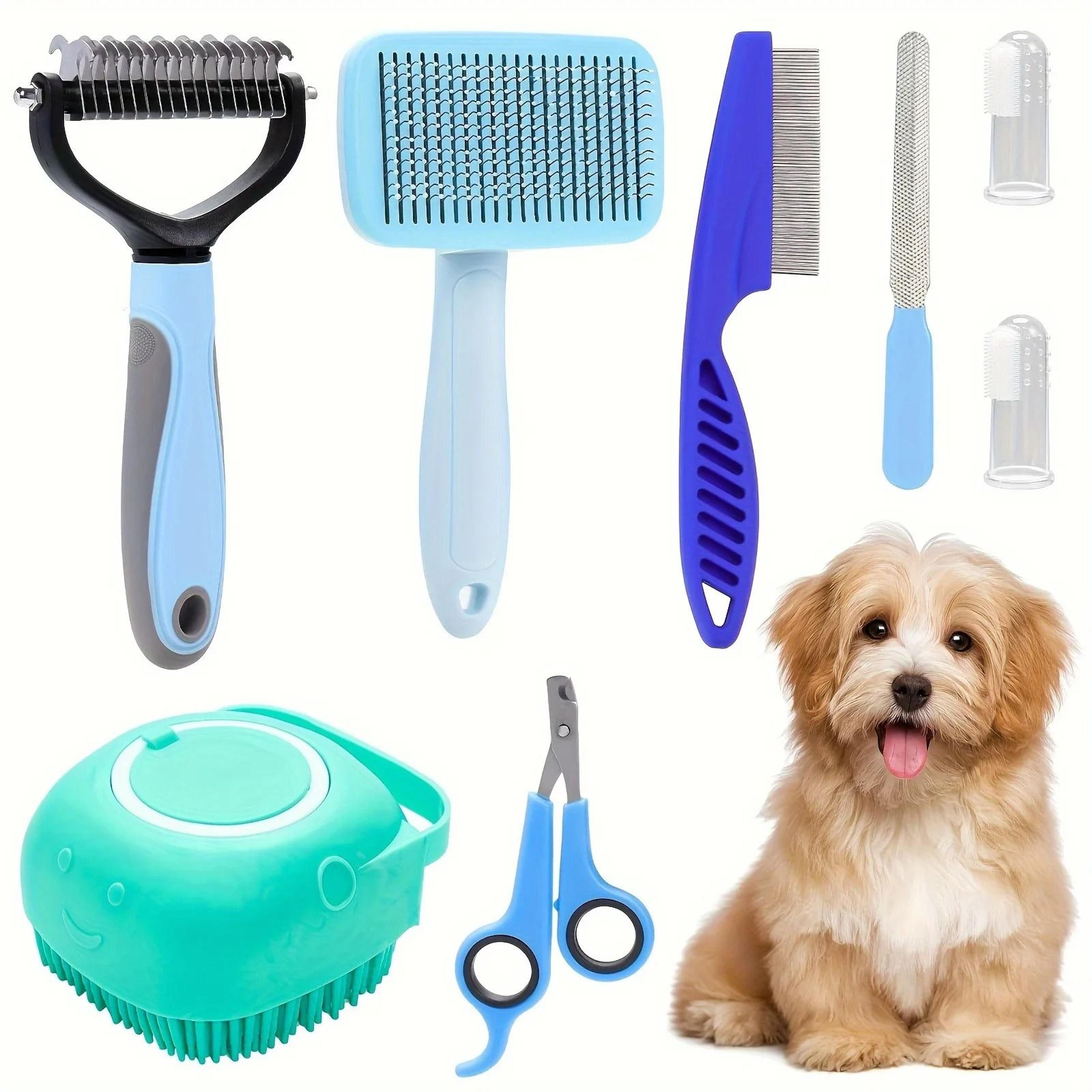 8Piece Cat Grooming  Beauty Kit With Slicker Brush Nail Clipper File Flea Comb Bath Brush 13