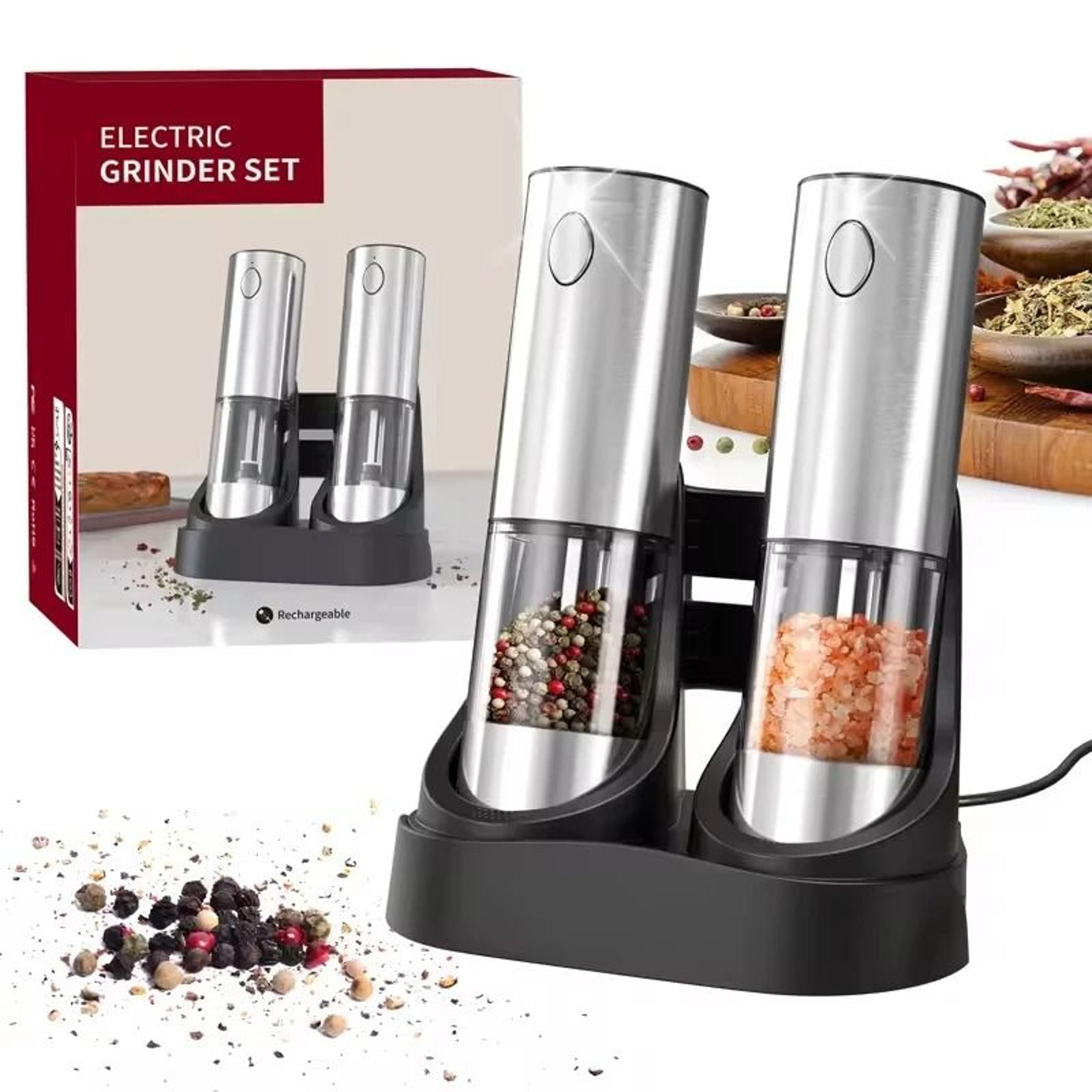 USB Rechargeable Electric Salt And Pepper Grinder Set With Charging Base Adjustable Coarseness Spic 7