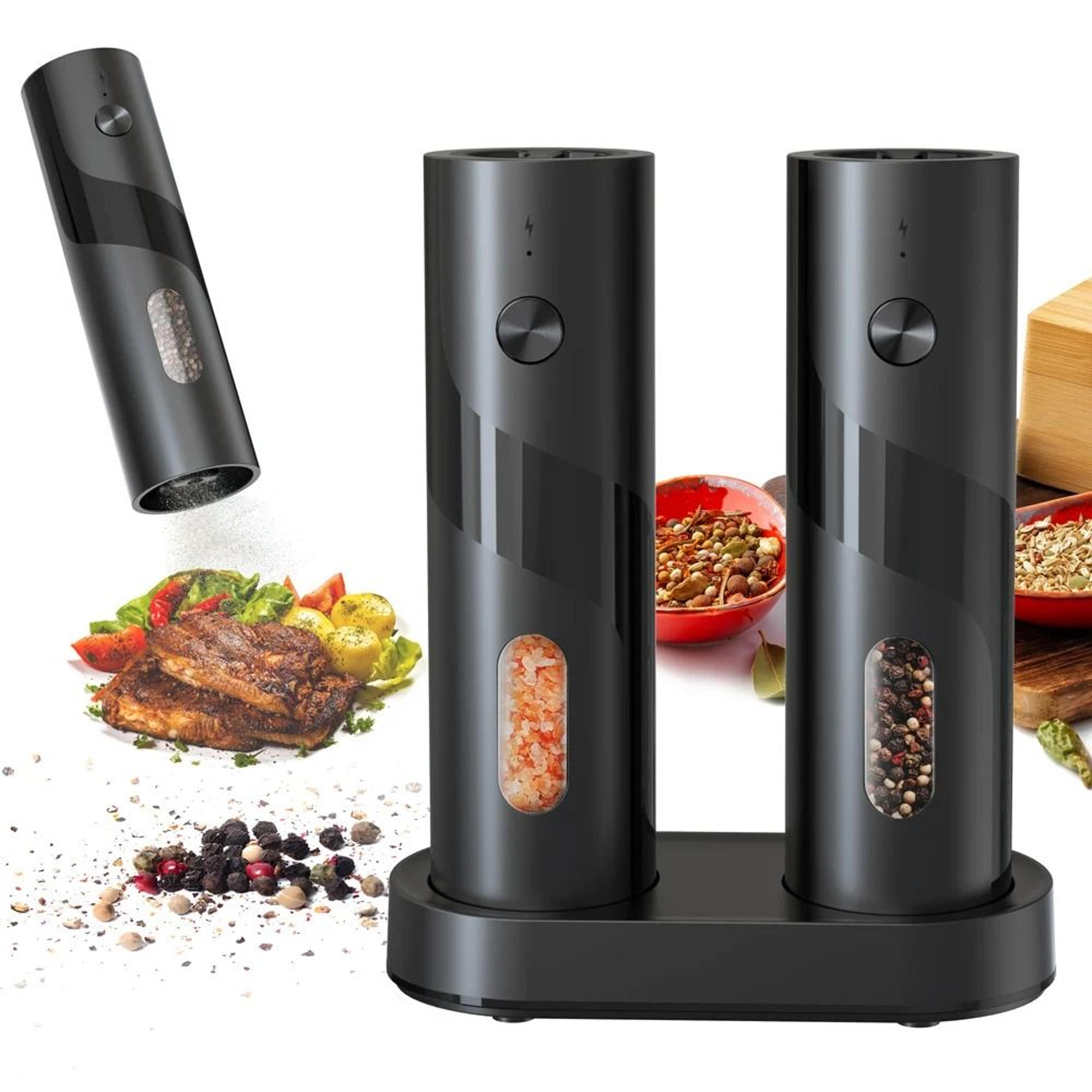 Cordless Automatic Salt And Pepper Grinder Set DualPack Electric Spice Mill With LED Light 0