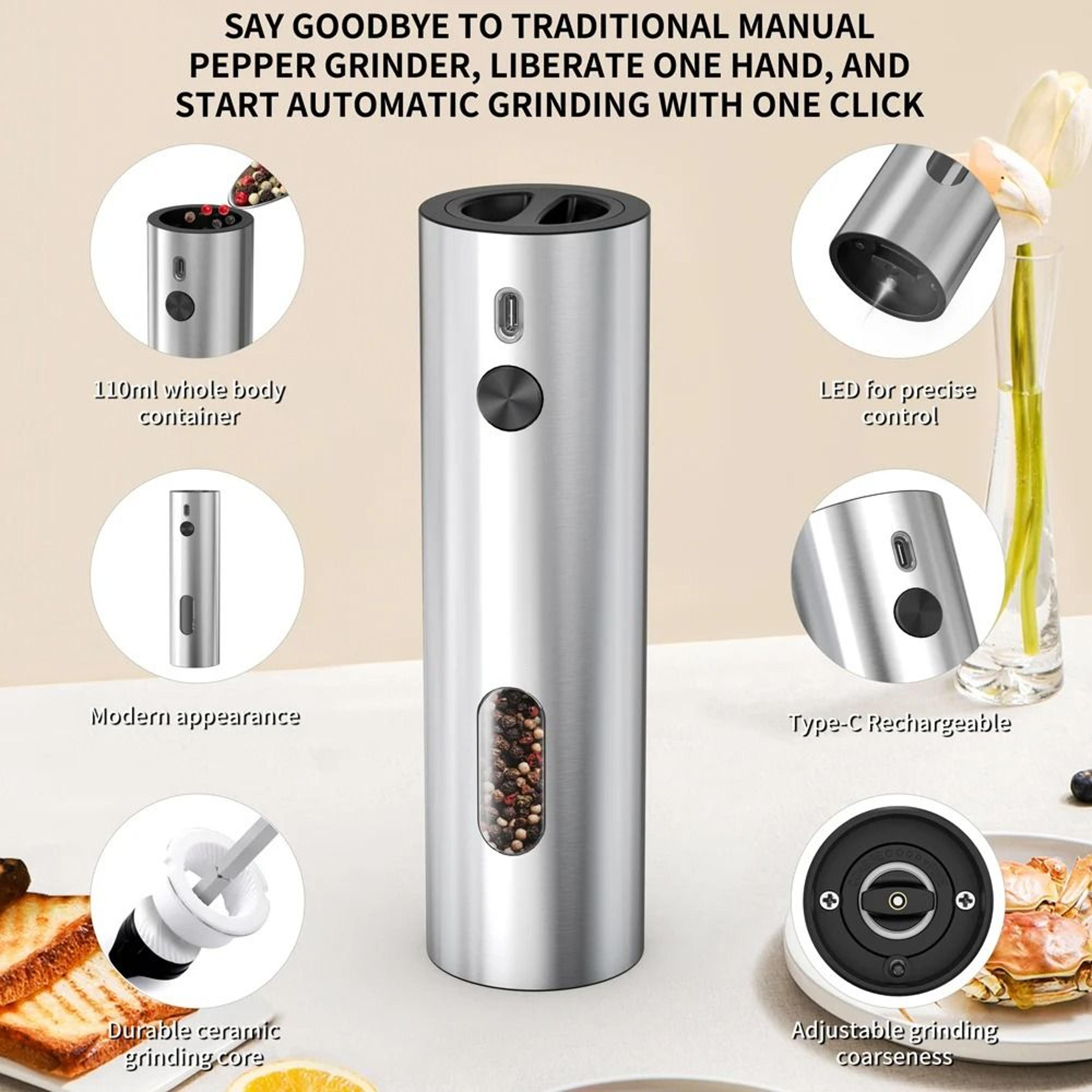 Automatic Electric Salt And Pepper Grinder USB Rechargeable Spice Mill With LED Light 5