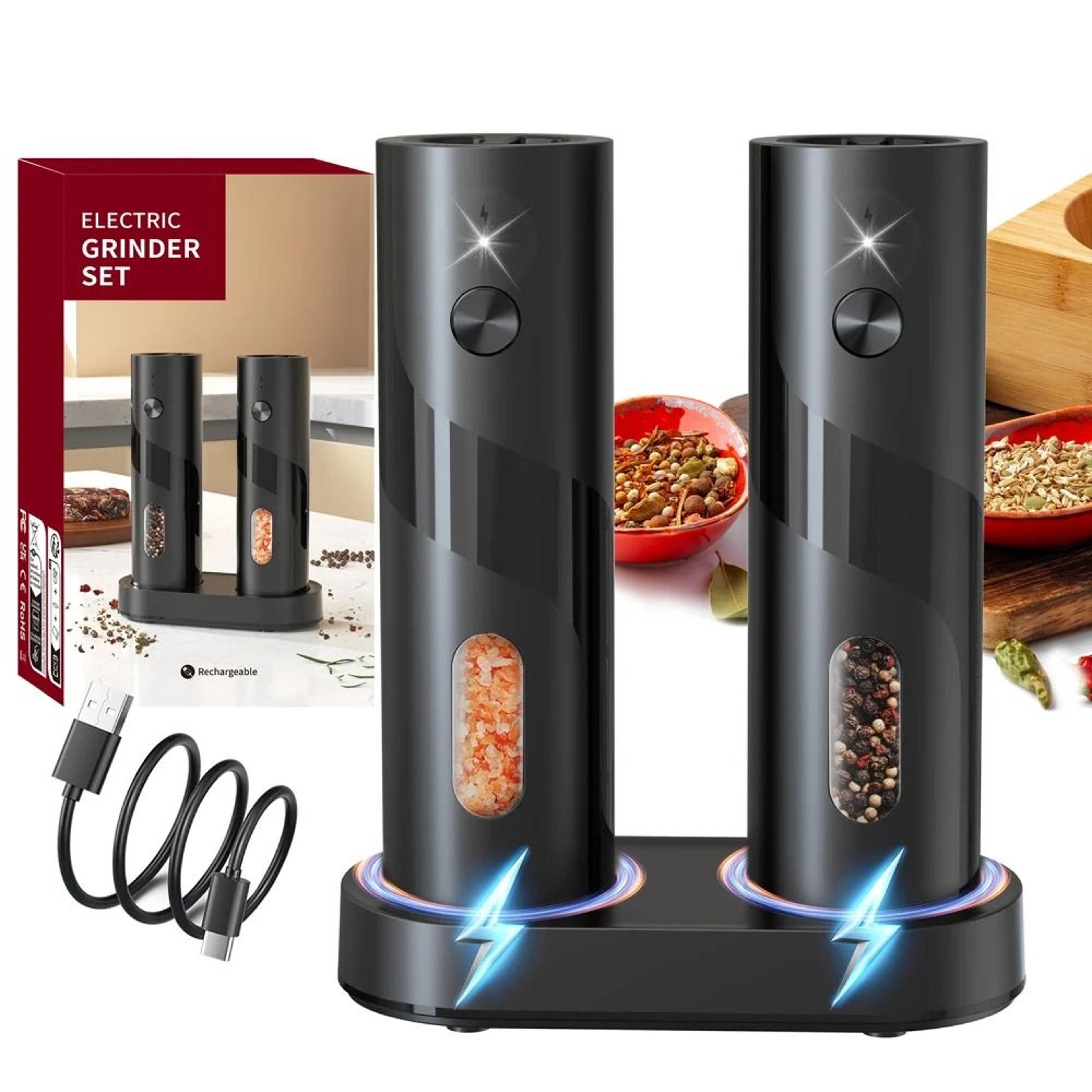 Automatic Electric Salt And Pepper Grinder Set USB Rechargeable Spice Mills With Charging Dock 6