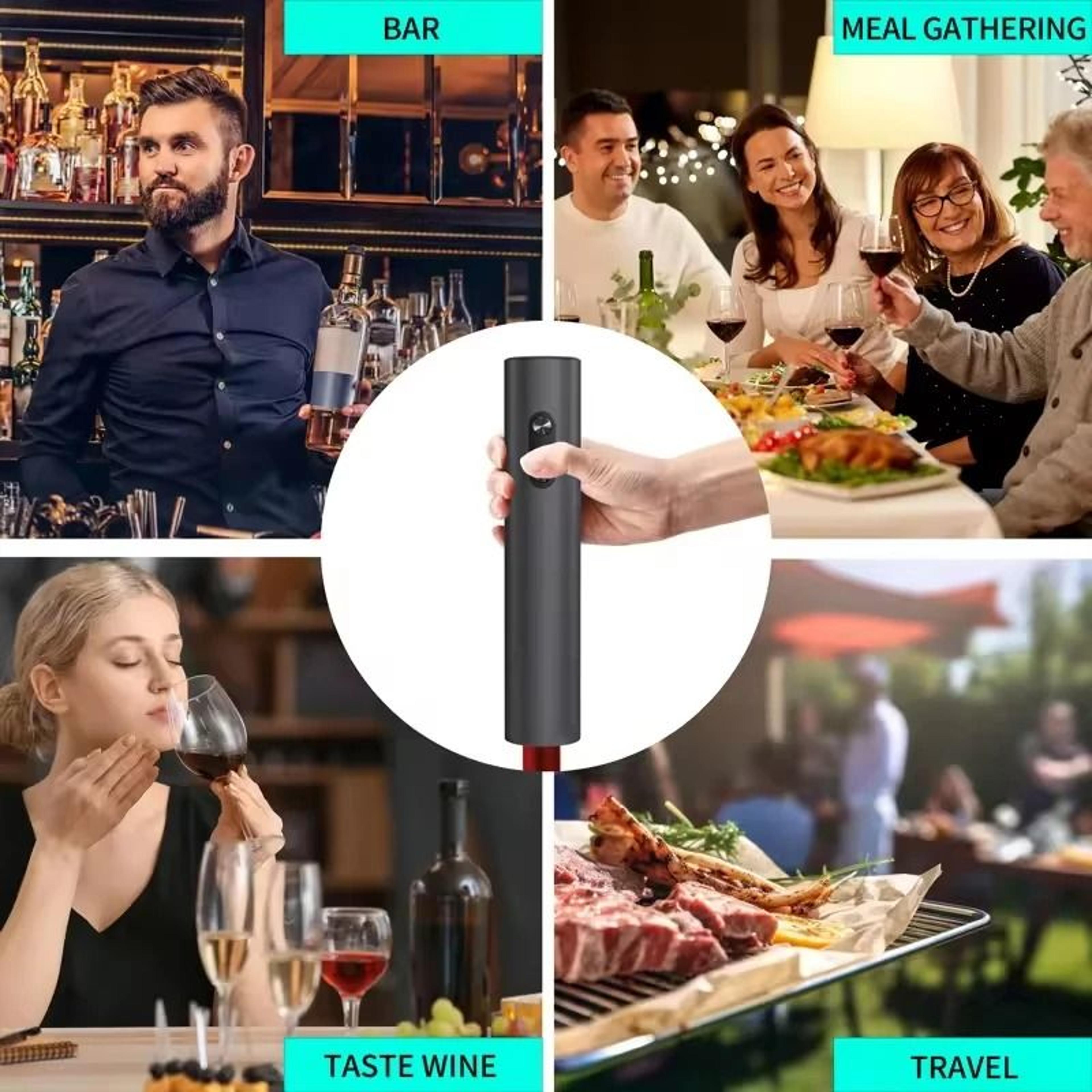 Electric Automatic Wine Opener Set With Foil Cutter Aerator Pourer And Vacuum Stopper 2