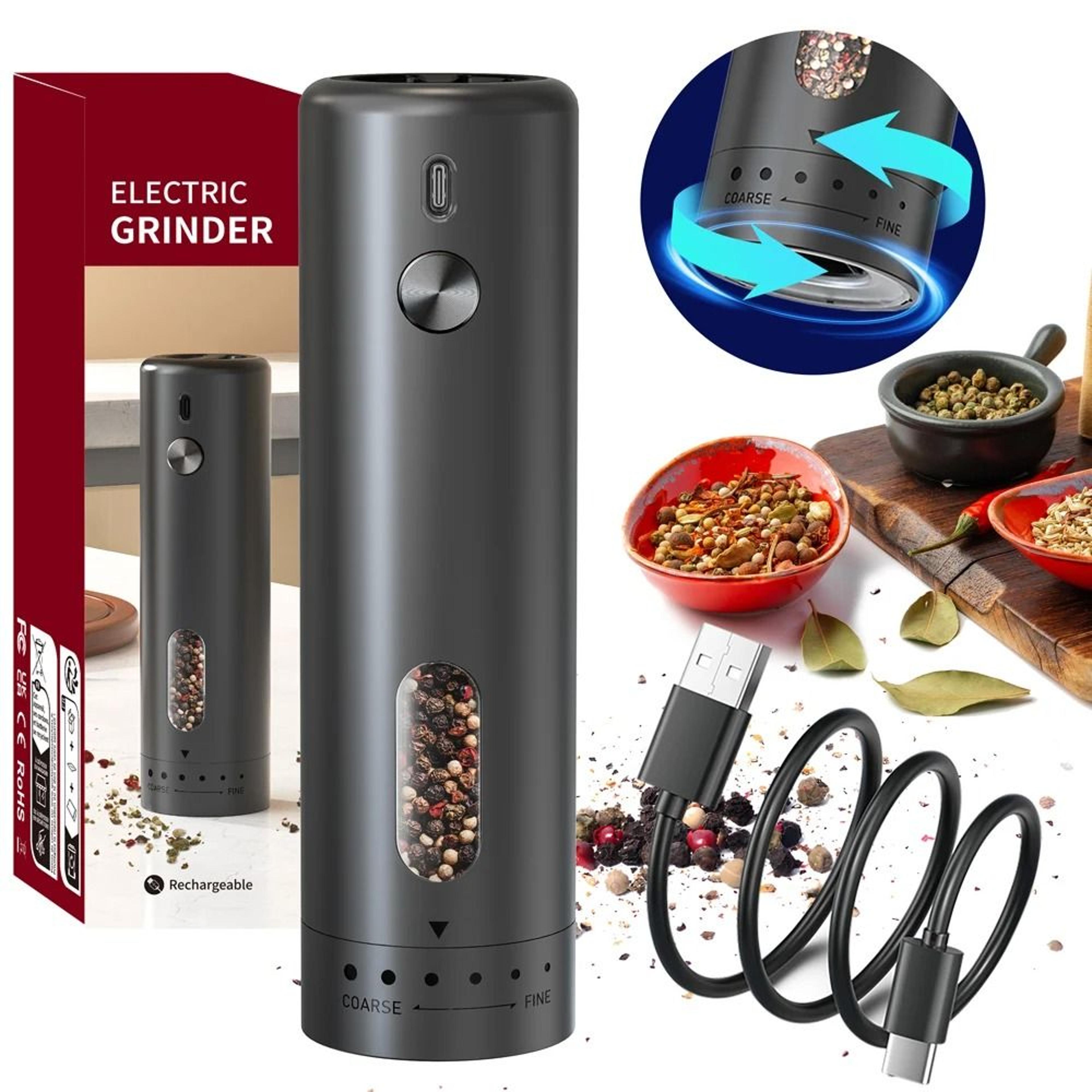 USB Rechargeable Automatic Pepper And Salt Grinder Set With LED Light And Adjustable Coarseness 6