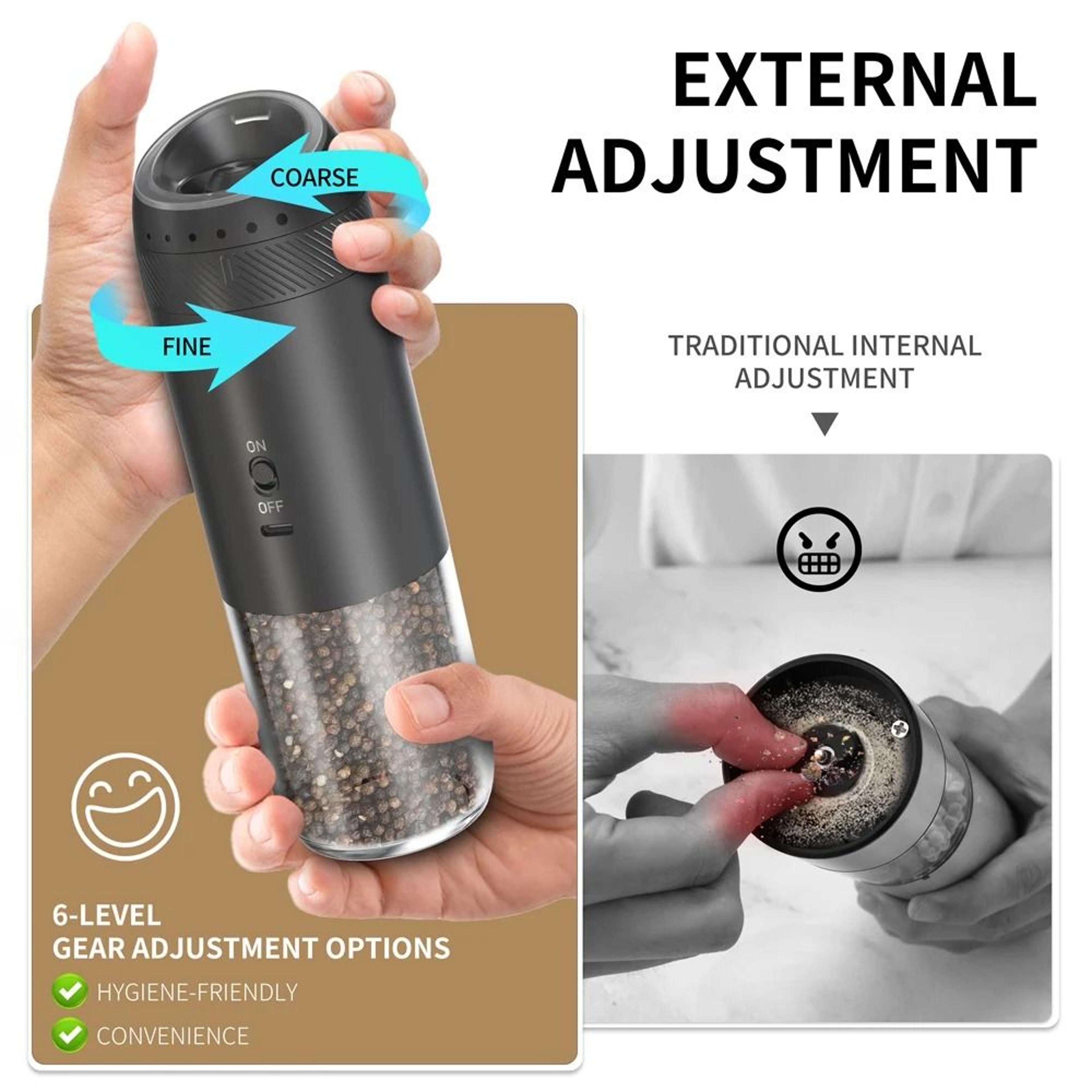 Cordless Single Touch Spice Mill Set With LED Light And Adjustable Coarseness 4