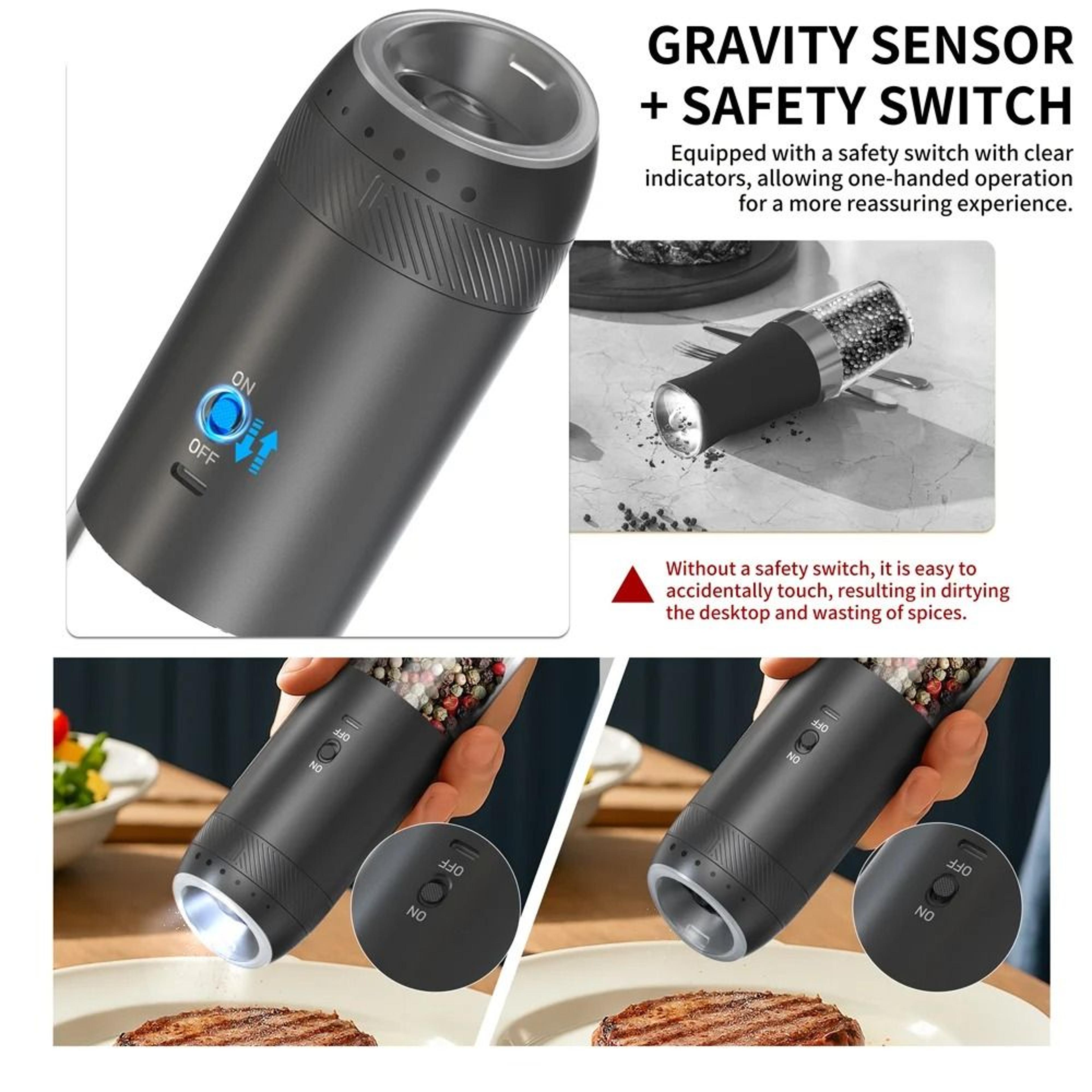 Cordless Single Touch Spice Mill Set With LED Light And Adjustable Coarseness 2