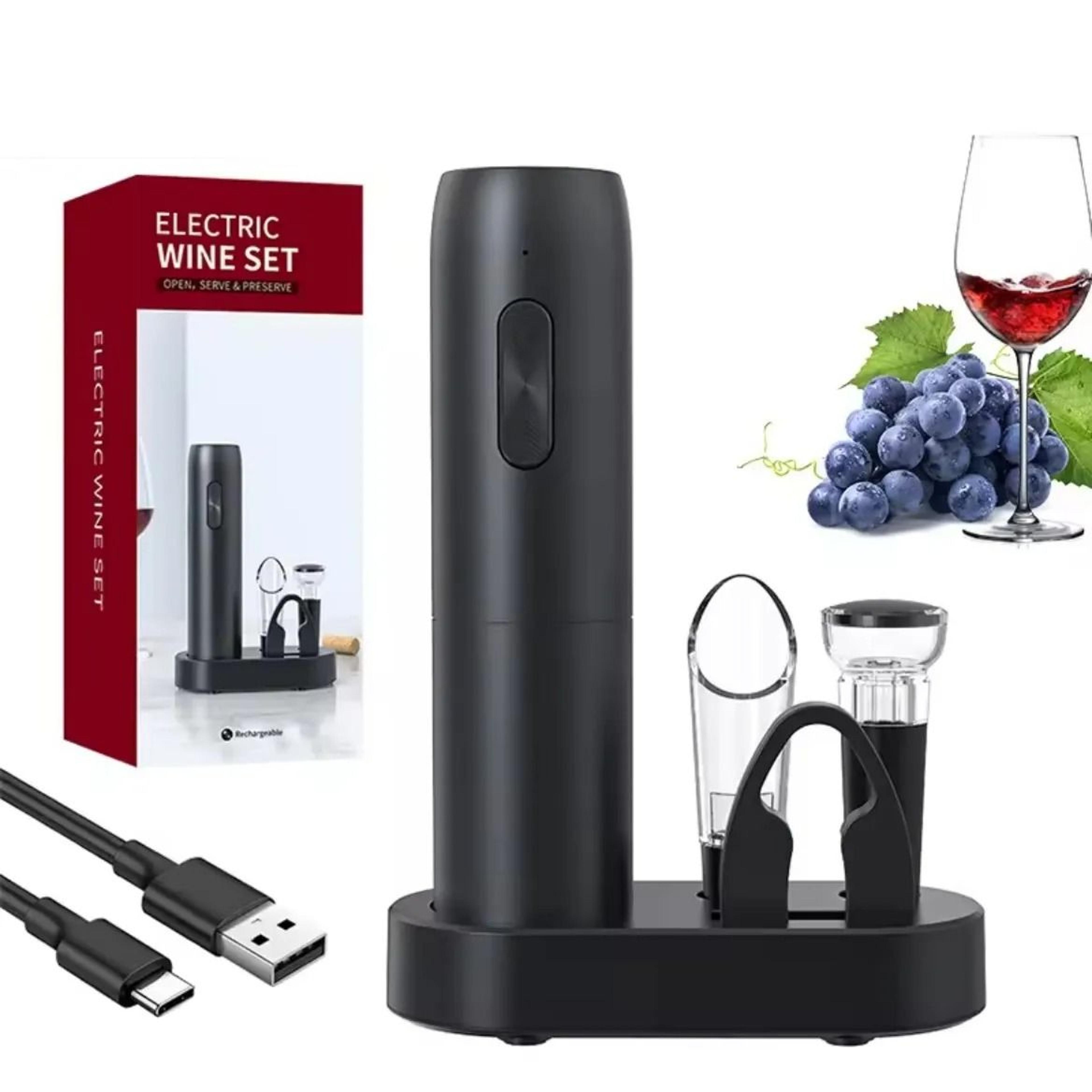 Ins Style One Touch Electric Corkscrew Gift Set With Aerator Spout And Vacuum Stopper 0