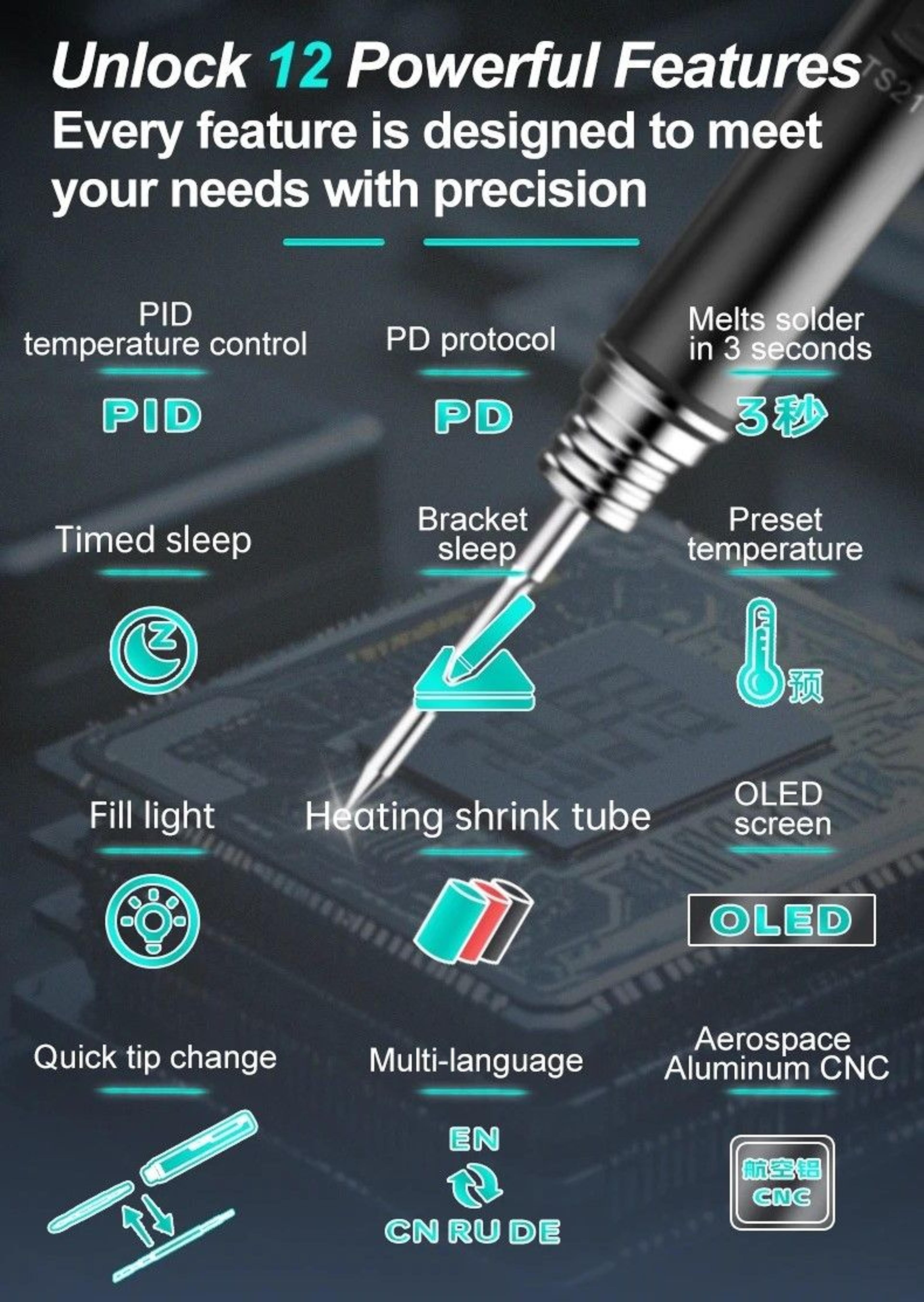 Compact Smart Digital Soldering Pen With 100W Max Heating Power 2