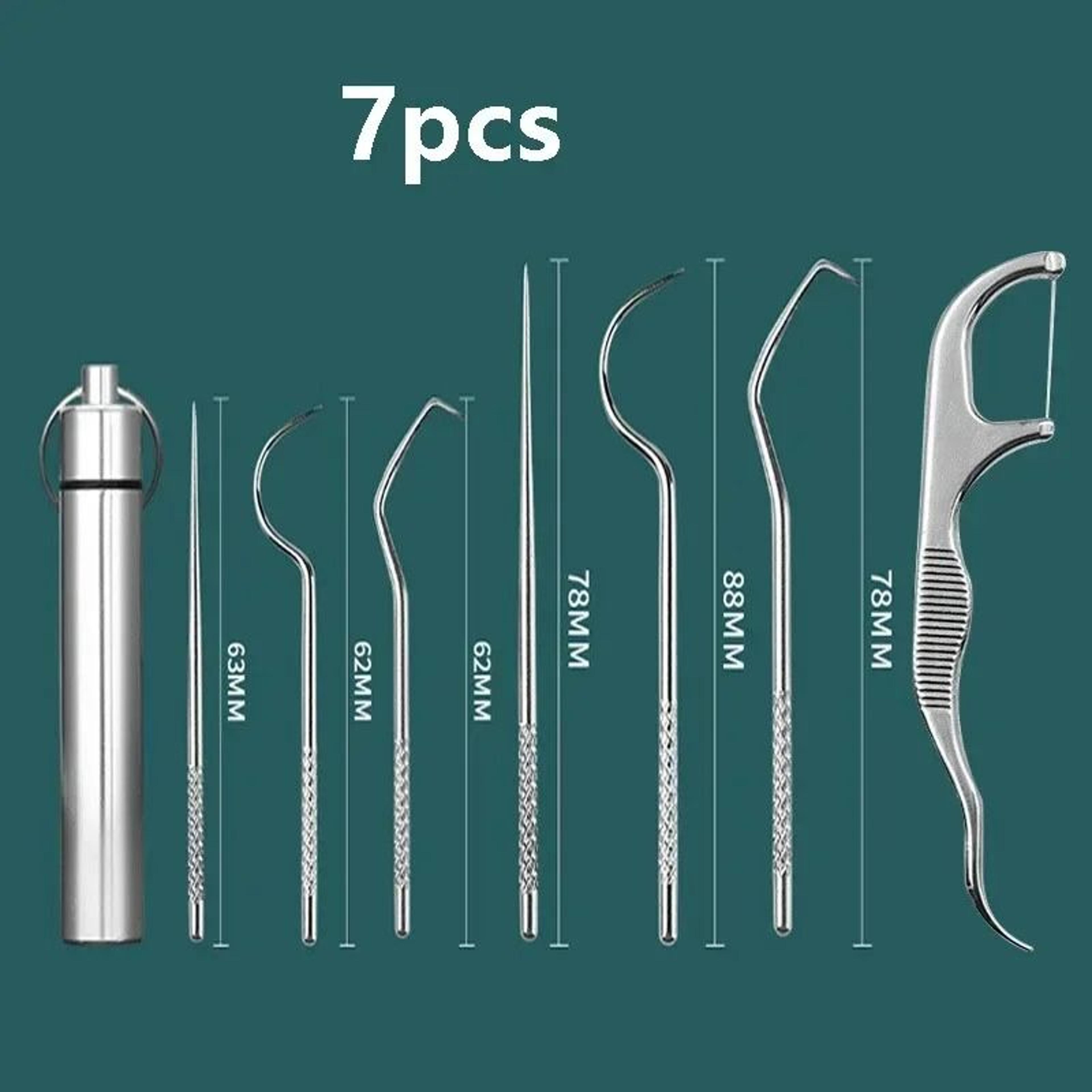 Stainless Steel Pocket Toothpick Set With Portable Keychain Case And Reusable Metal Floss Picks 7
