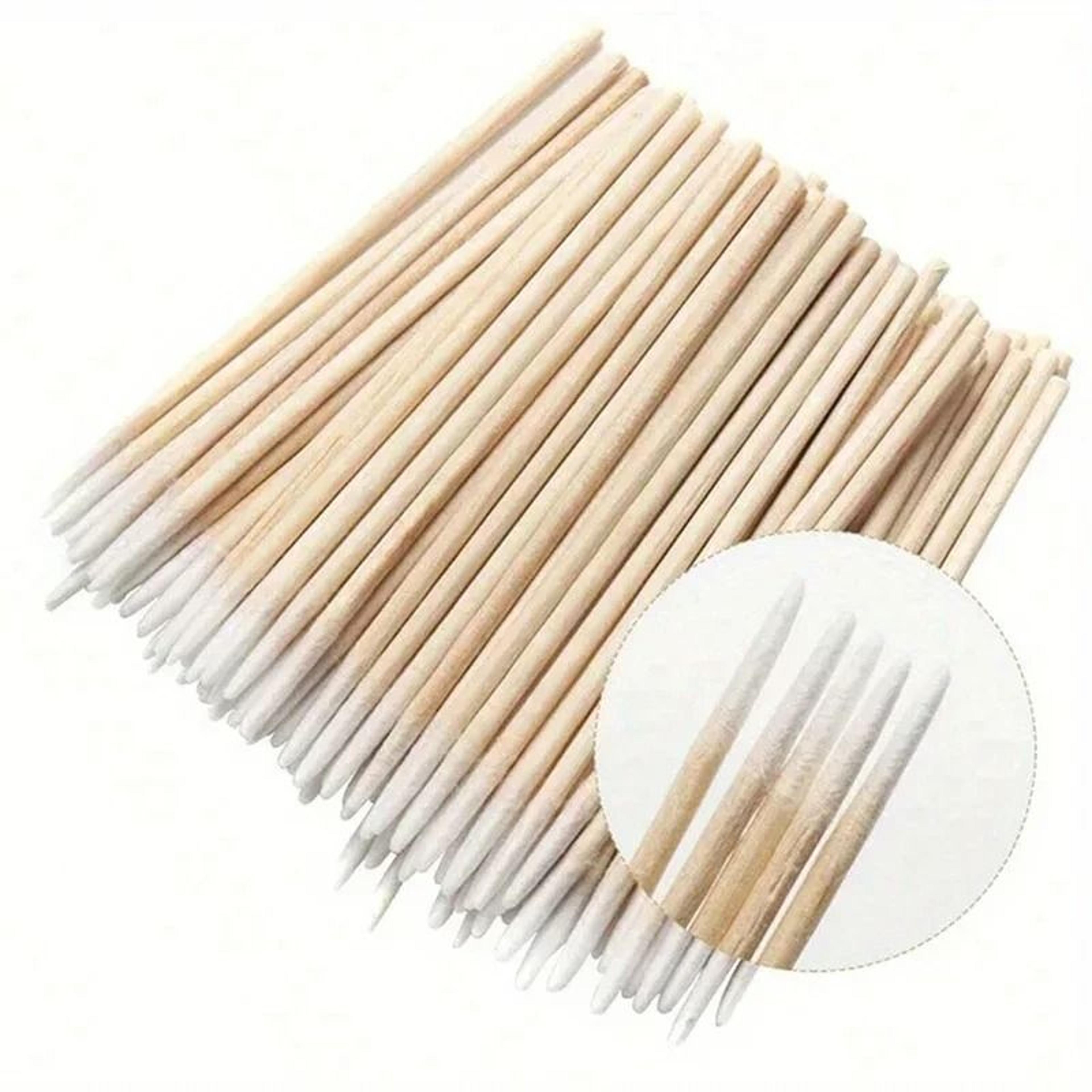 100 to 500 piece wooden cotton swab sticks with pointed bud tips for nail art correction and detail cleaning