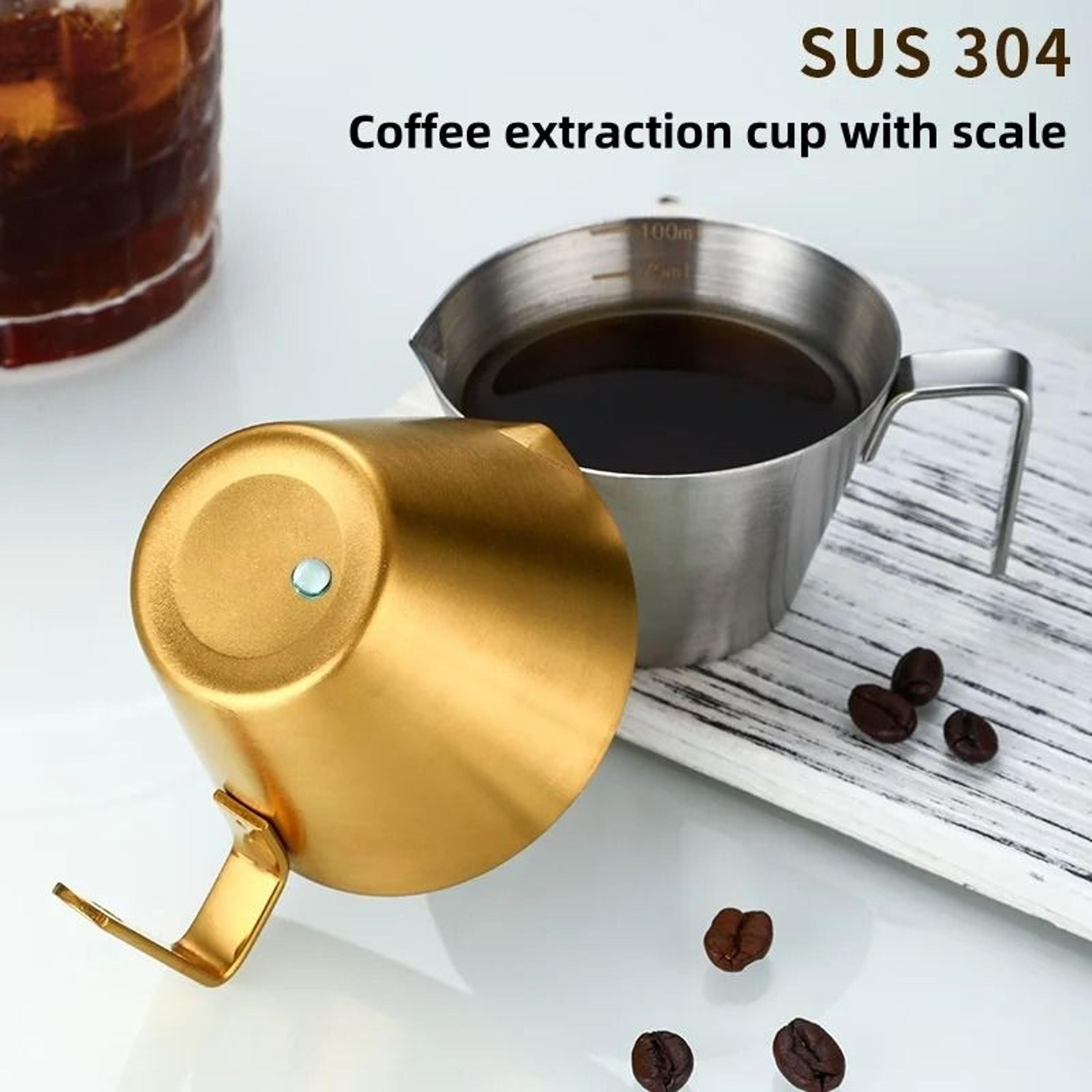 304 stainless steel coffee extraction cup with measurement scale for espresso shots and milk measuring