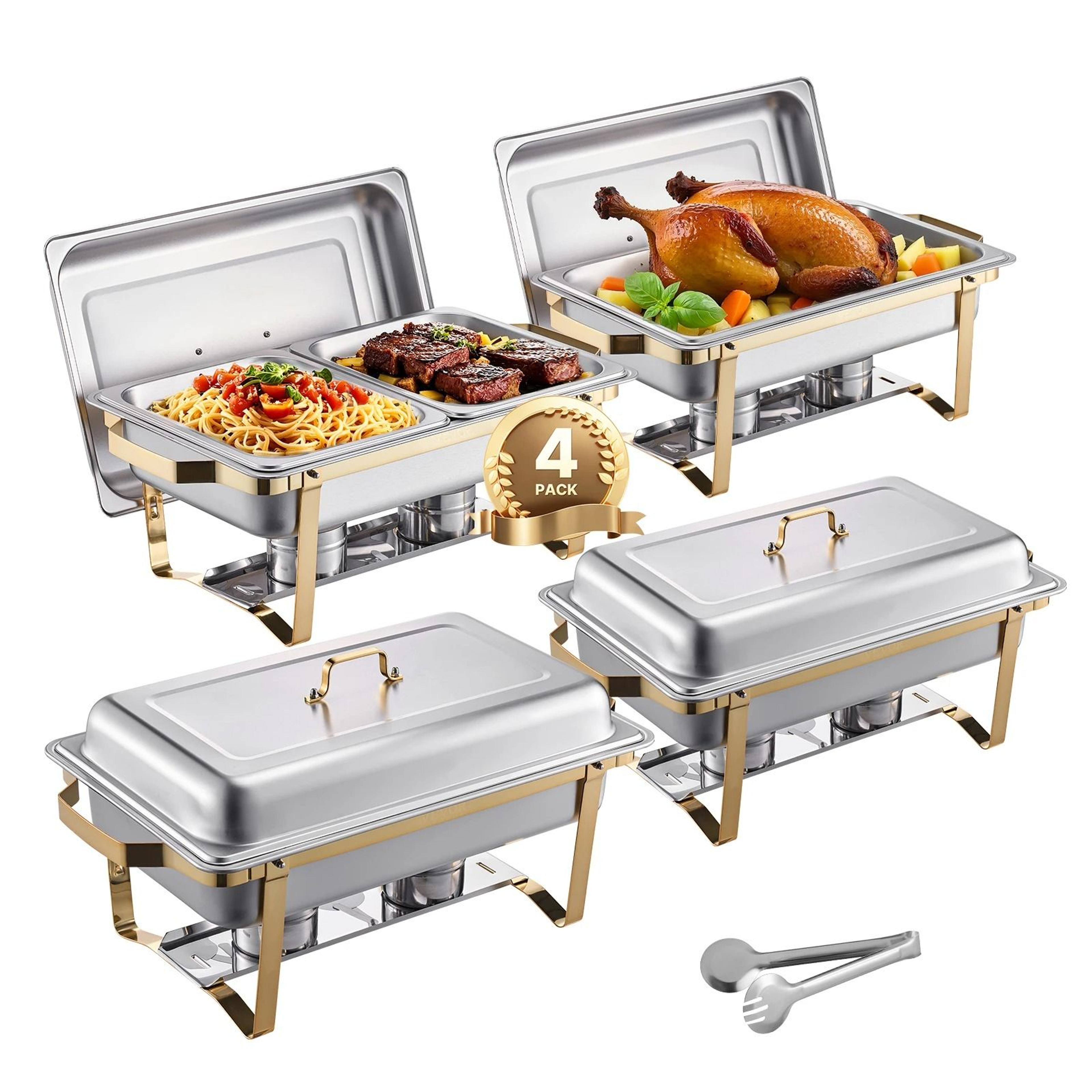 8 Qt 4 Pack Stainless Steel Chafing Dish Buffet Set With Full And Half Size Food Pans 1