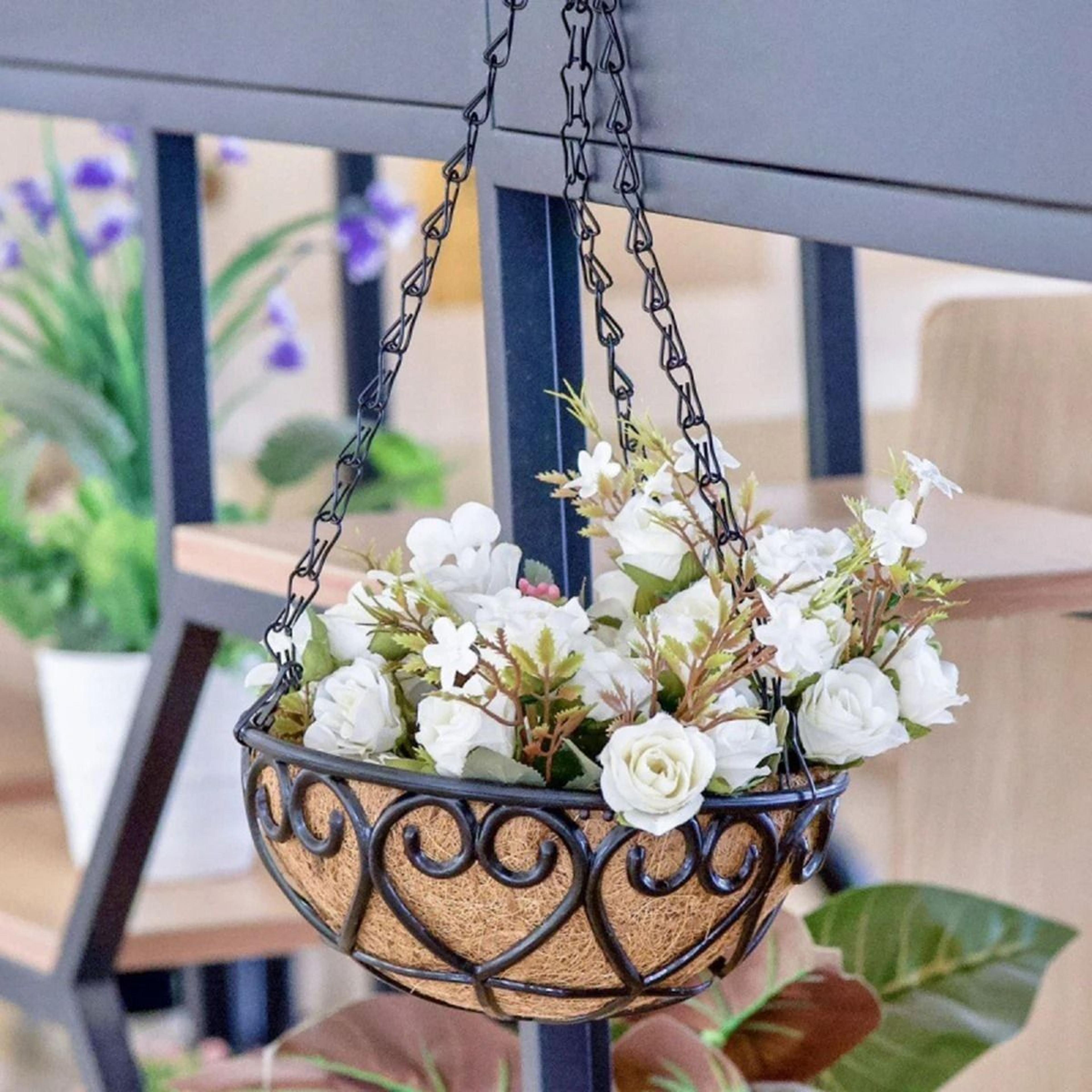 Coconut Coir Brown Round Iron Chain Hanging Basket Planter For Plants And Flowers 1