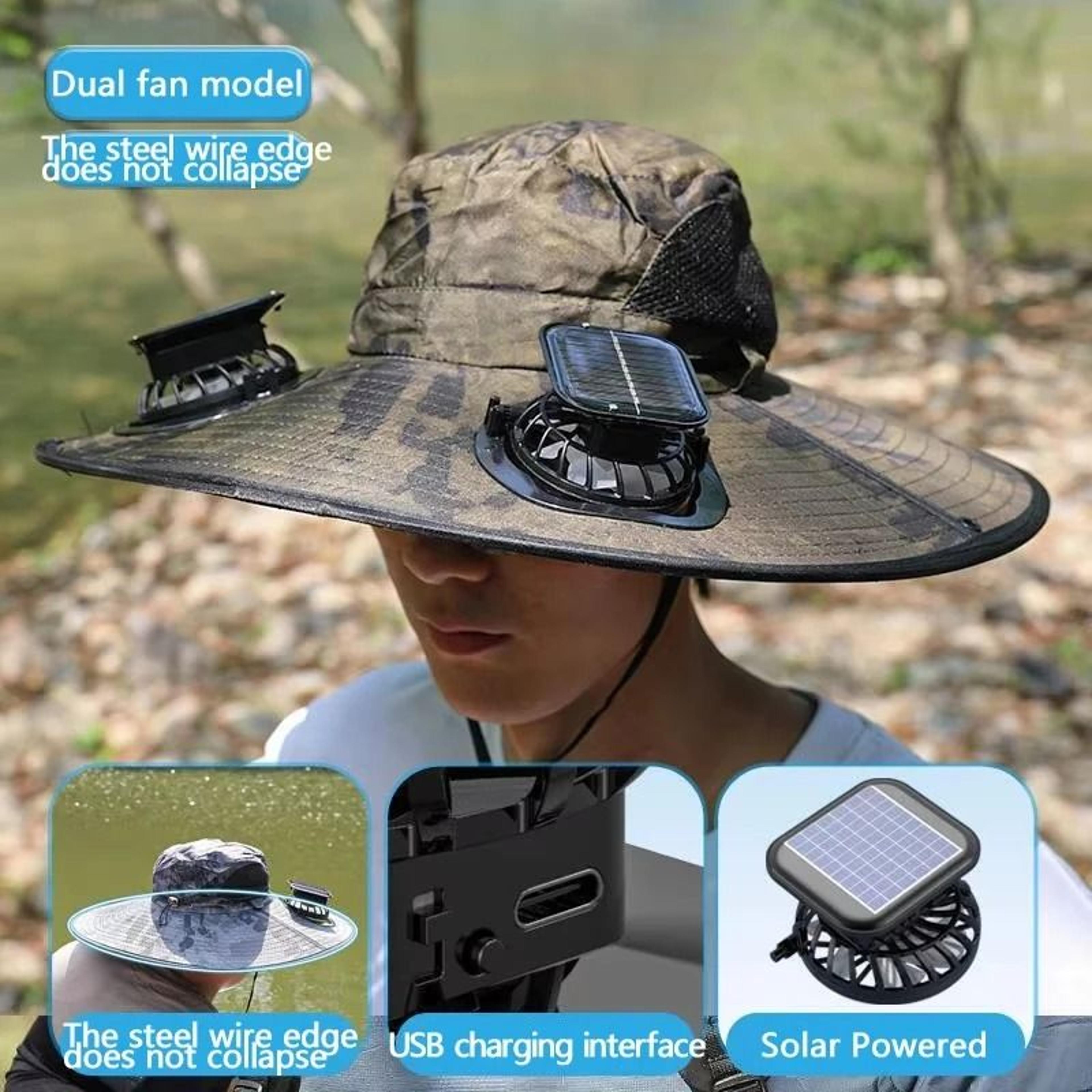 Solar Fan Outdoor Fisherman Hat For Camping Fishing Hiking With Portable Solar Charging 5