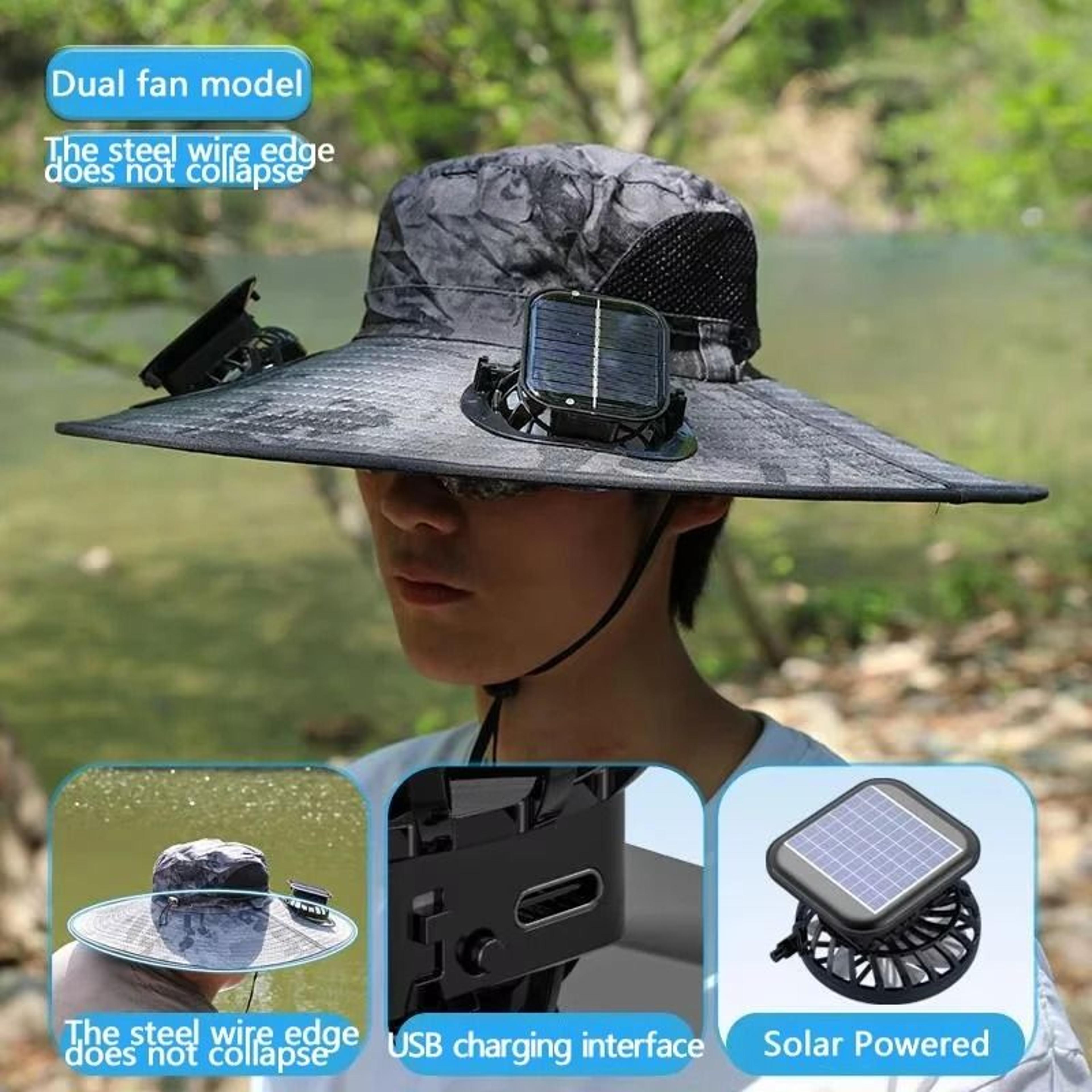 Solar Fan Outdoor Fisherman Hat For Camping Fishing Hiking With Portable Solar Charging 7