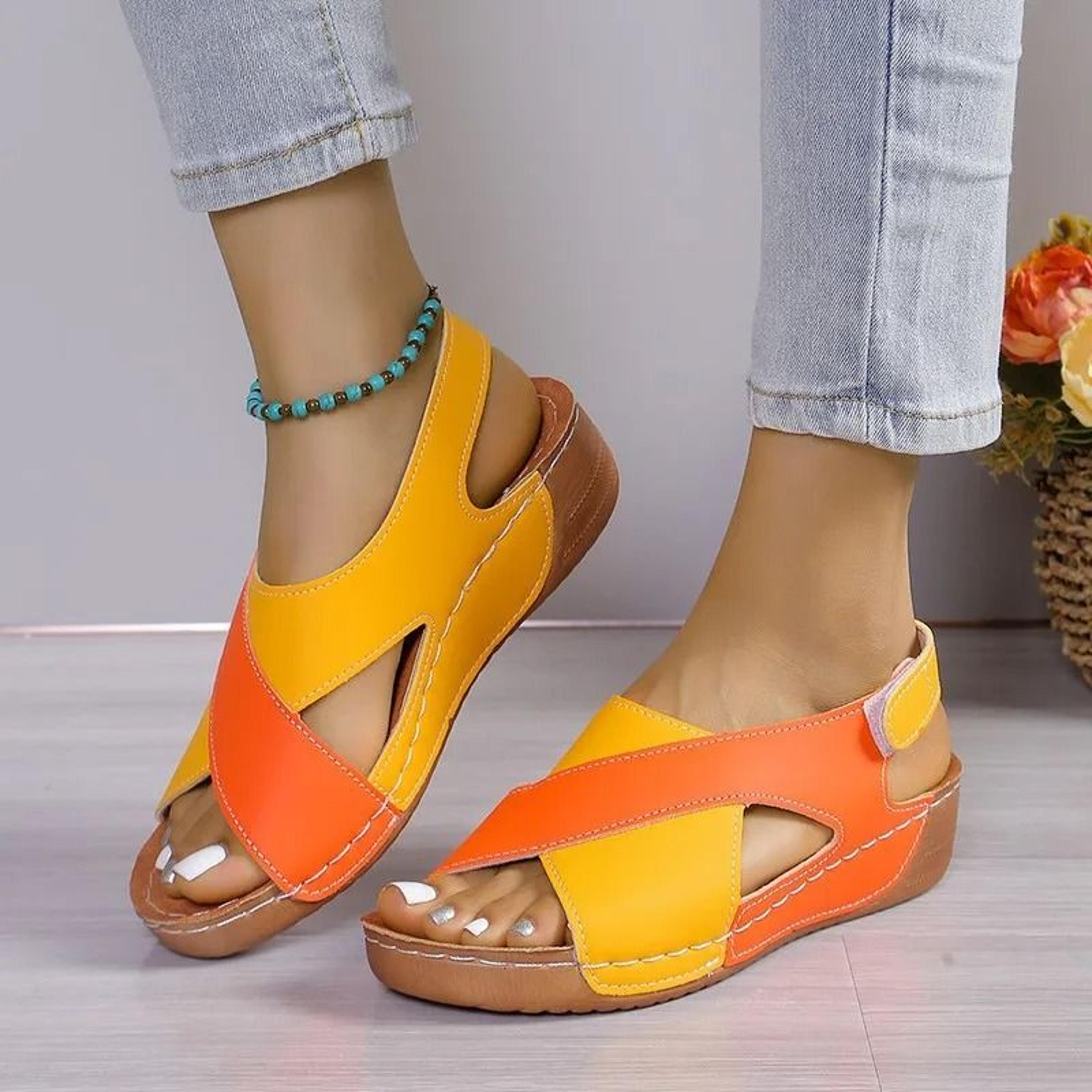 summer patchwork color wedge sandals for women non slip platform beach shoes
