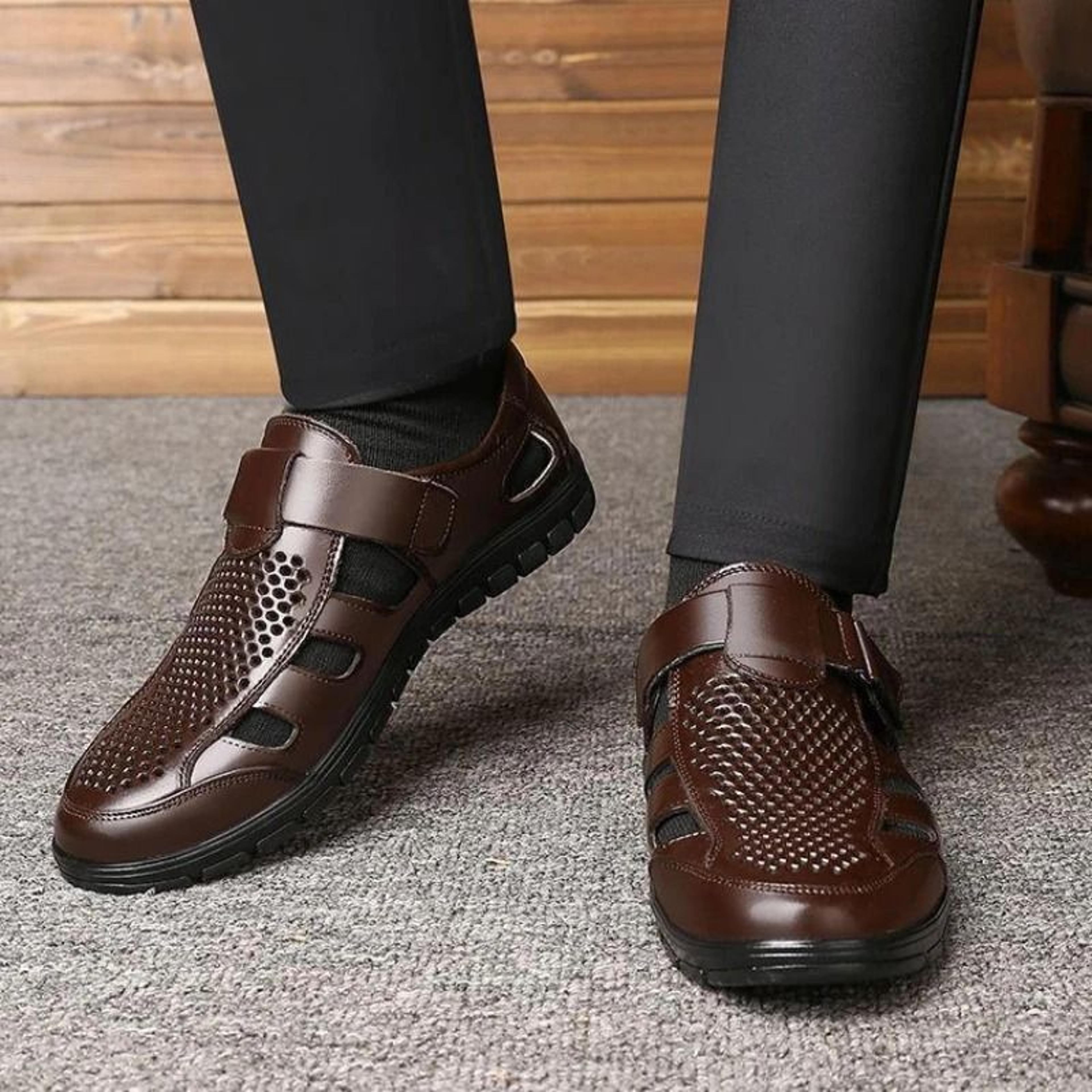 Genuine Leather Mens Luxury Business Casual Hollow Work Sandals 3