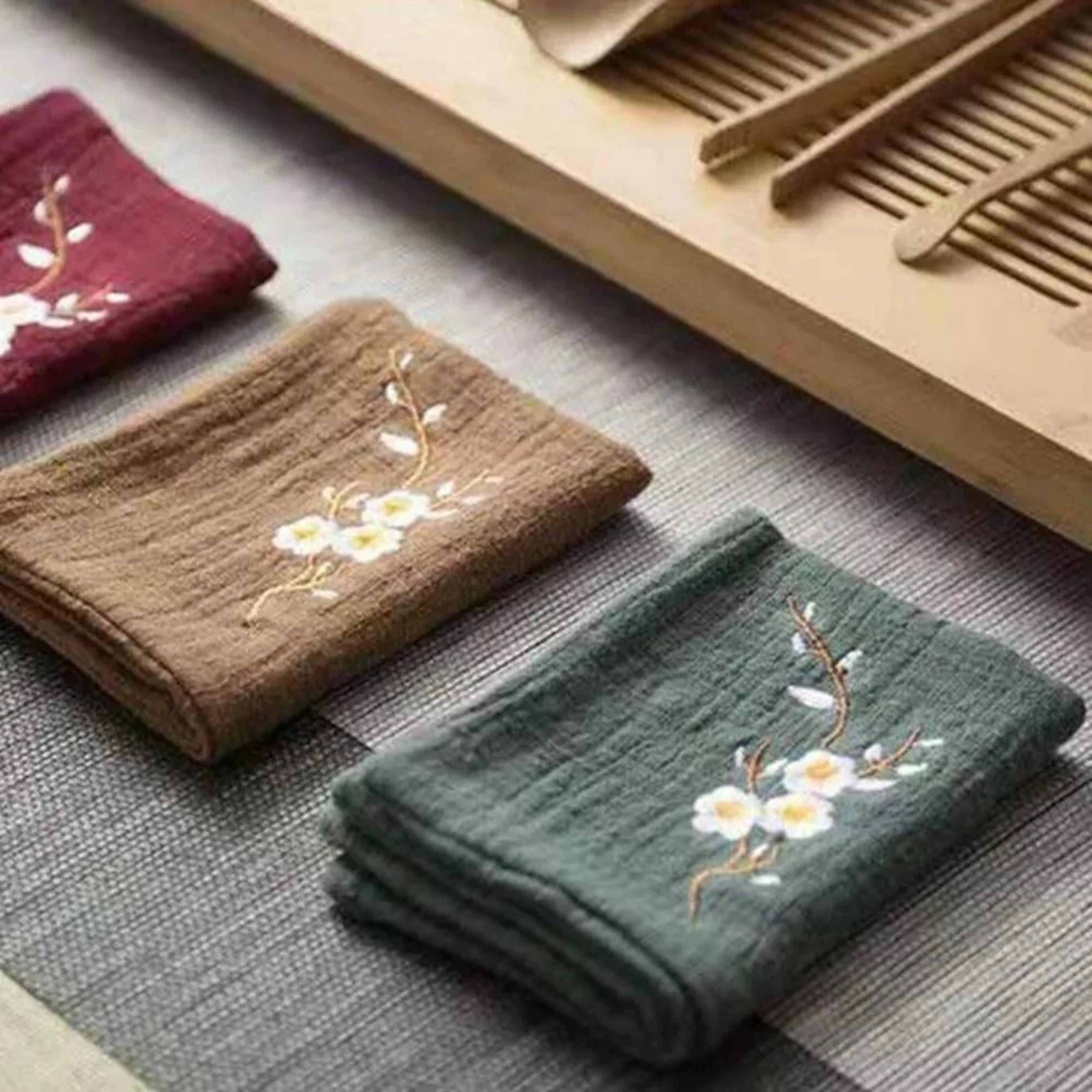 durable cotton linen embroidered tea towel absorbent cleaning cloth