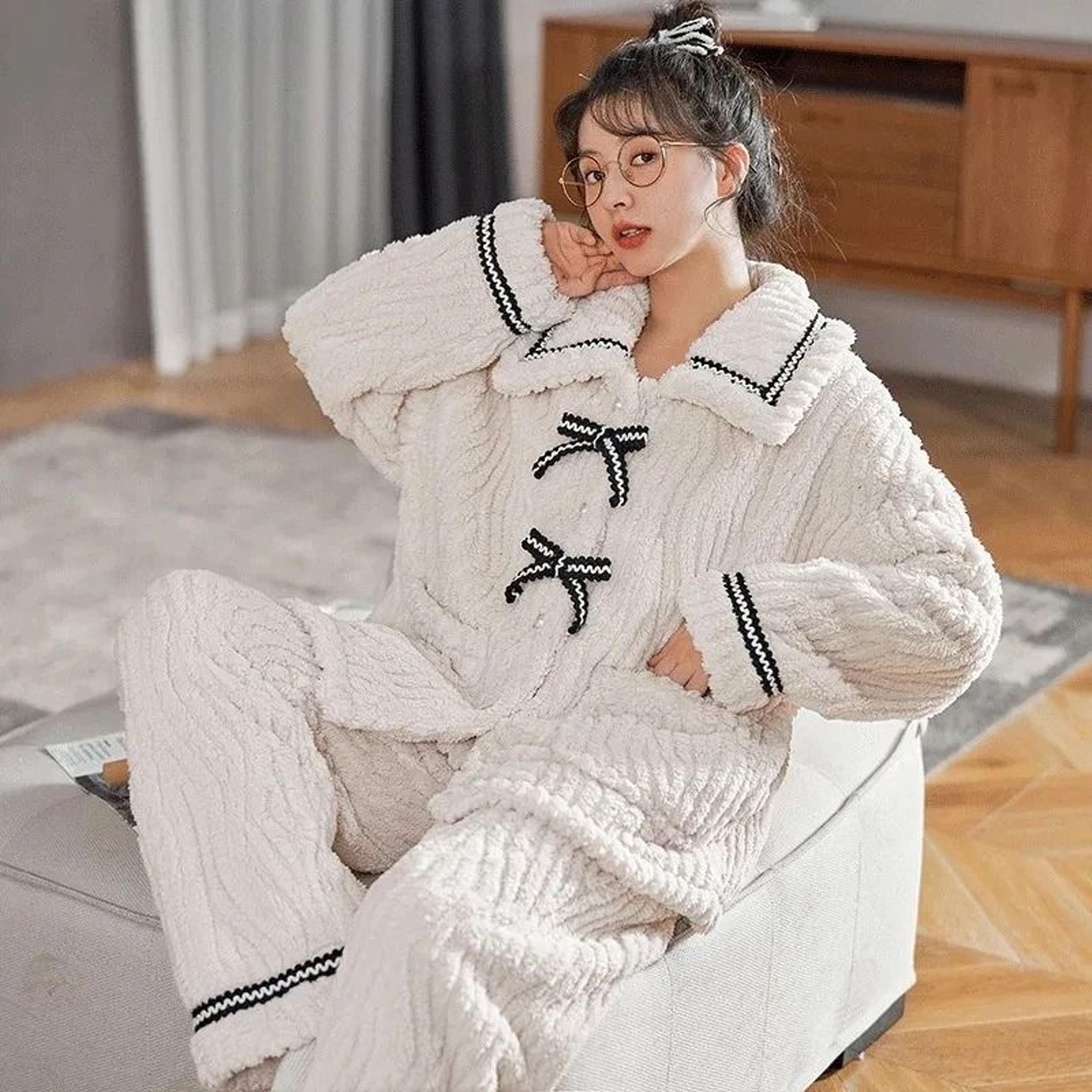 Womens Warm Padded Winter Pajama Set 2Piece Princess Loungewear 2