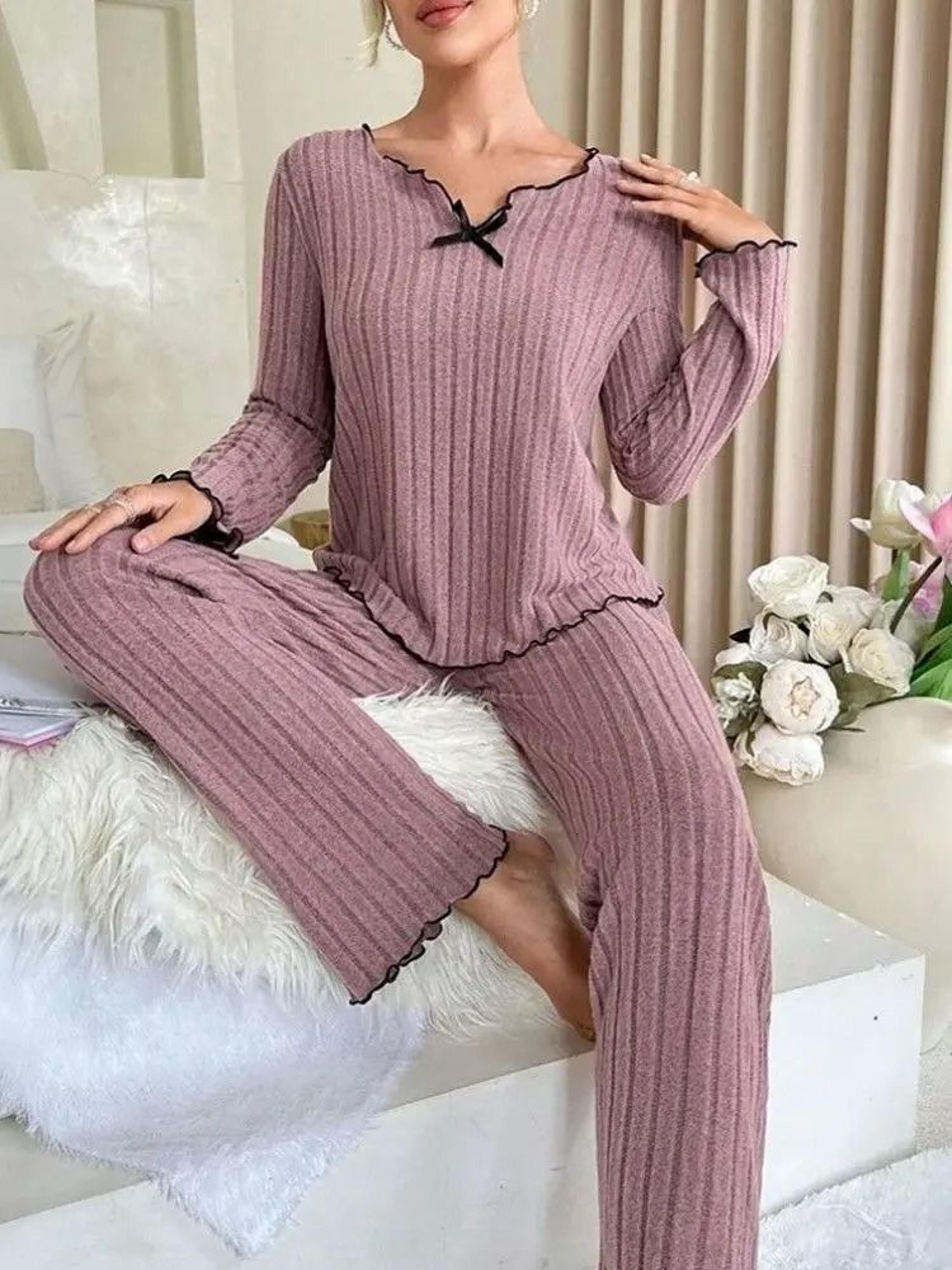 women's autumn winter warm sleepwear 2-piece long sleeve pajama set