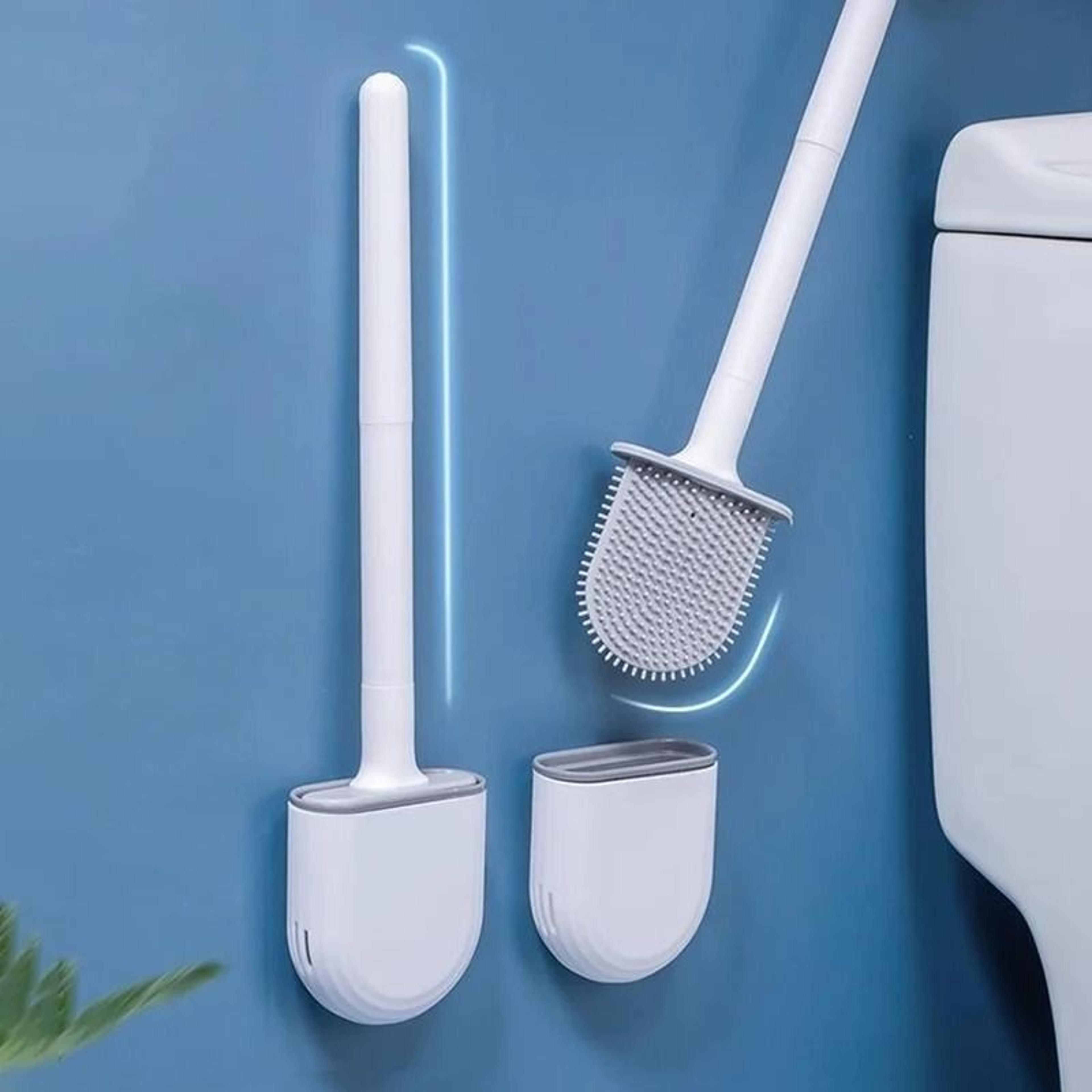 wall-hanging long handle silicone toilet brush durable bathroom cleaning set