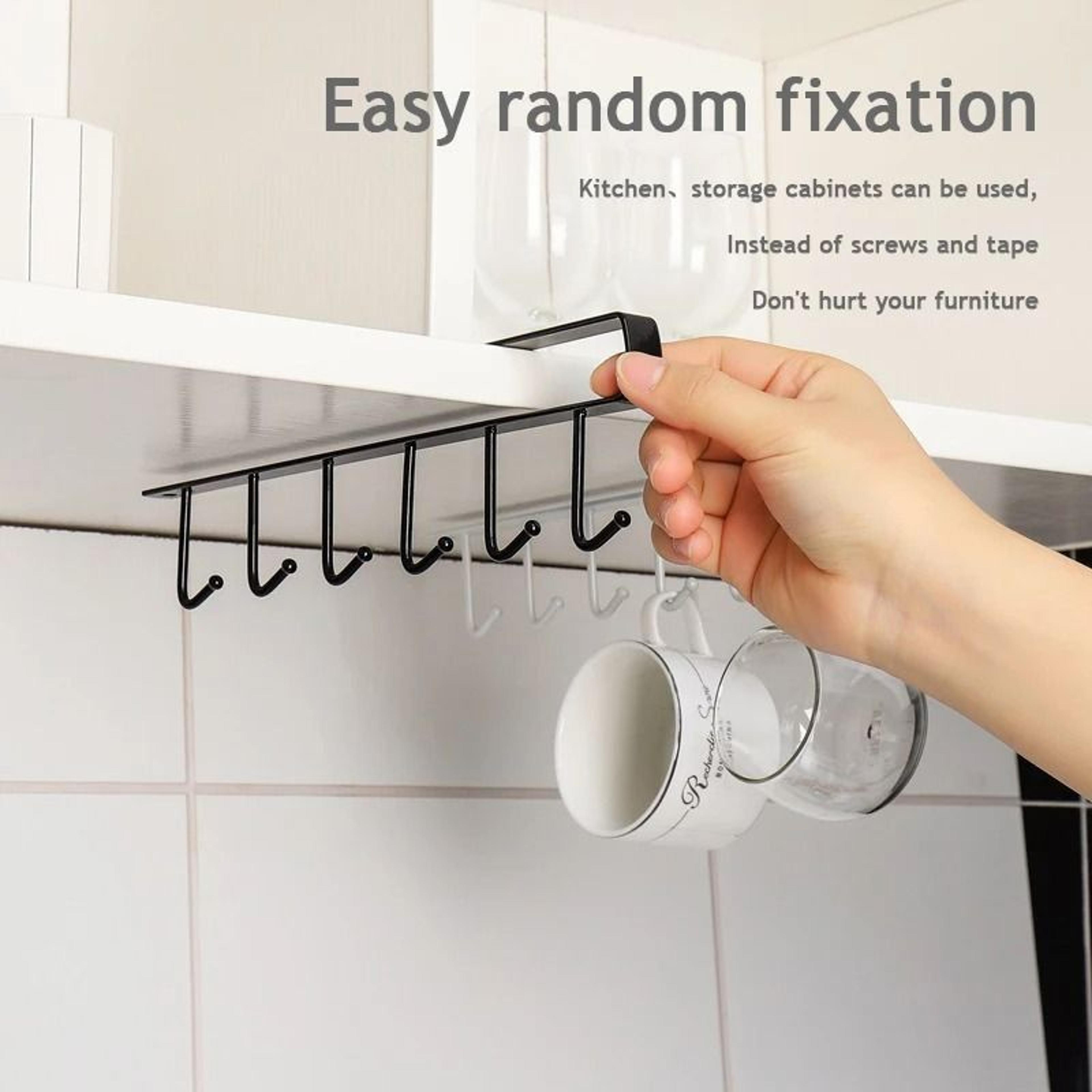 6 Hook Under Cabinet Coffee Cup Mug Holder Kitchen Storage Organizer Rack 3