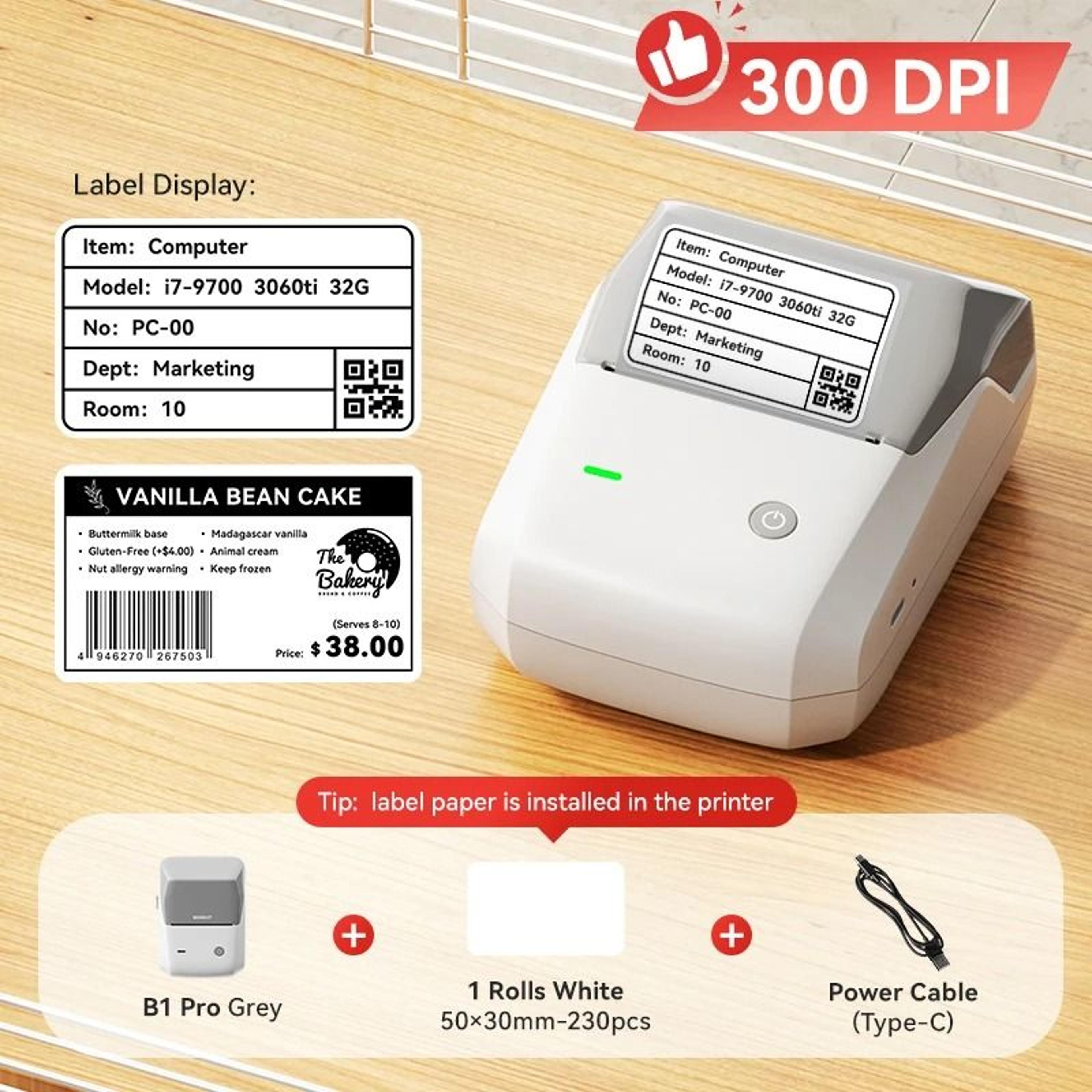300 DPI HighDefinition Red  Black DualColor Bluetooth Thermal Label Printer 6