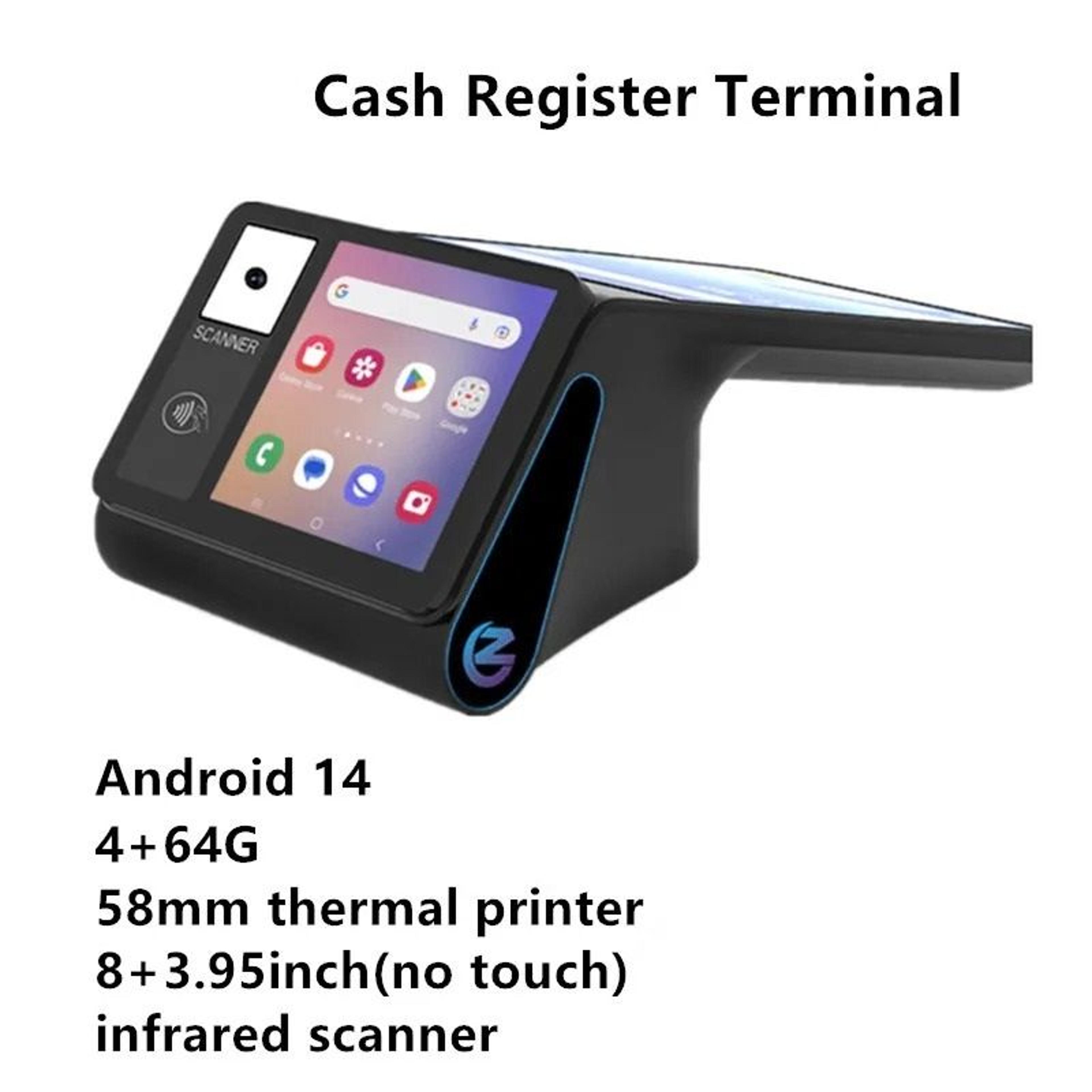 Commercial Dual Screen Android 14 Touchscreen POS Cash Register Terminal With Thermal Printer 10