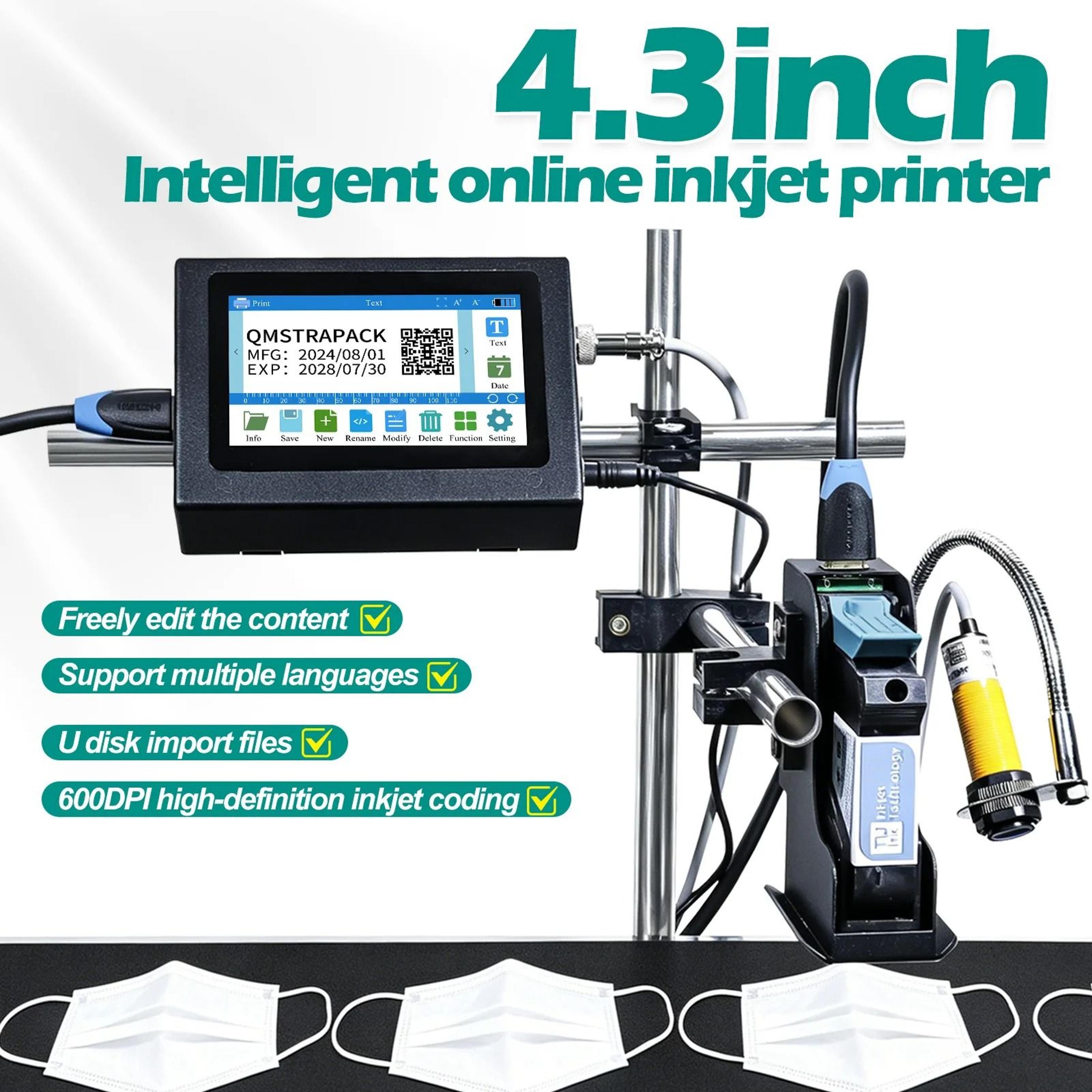 Industrial Inline Thermal Inkjet Batch Coder 43 In Touchscreen Automated Conveyor Printer 1