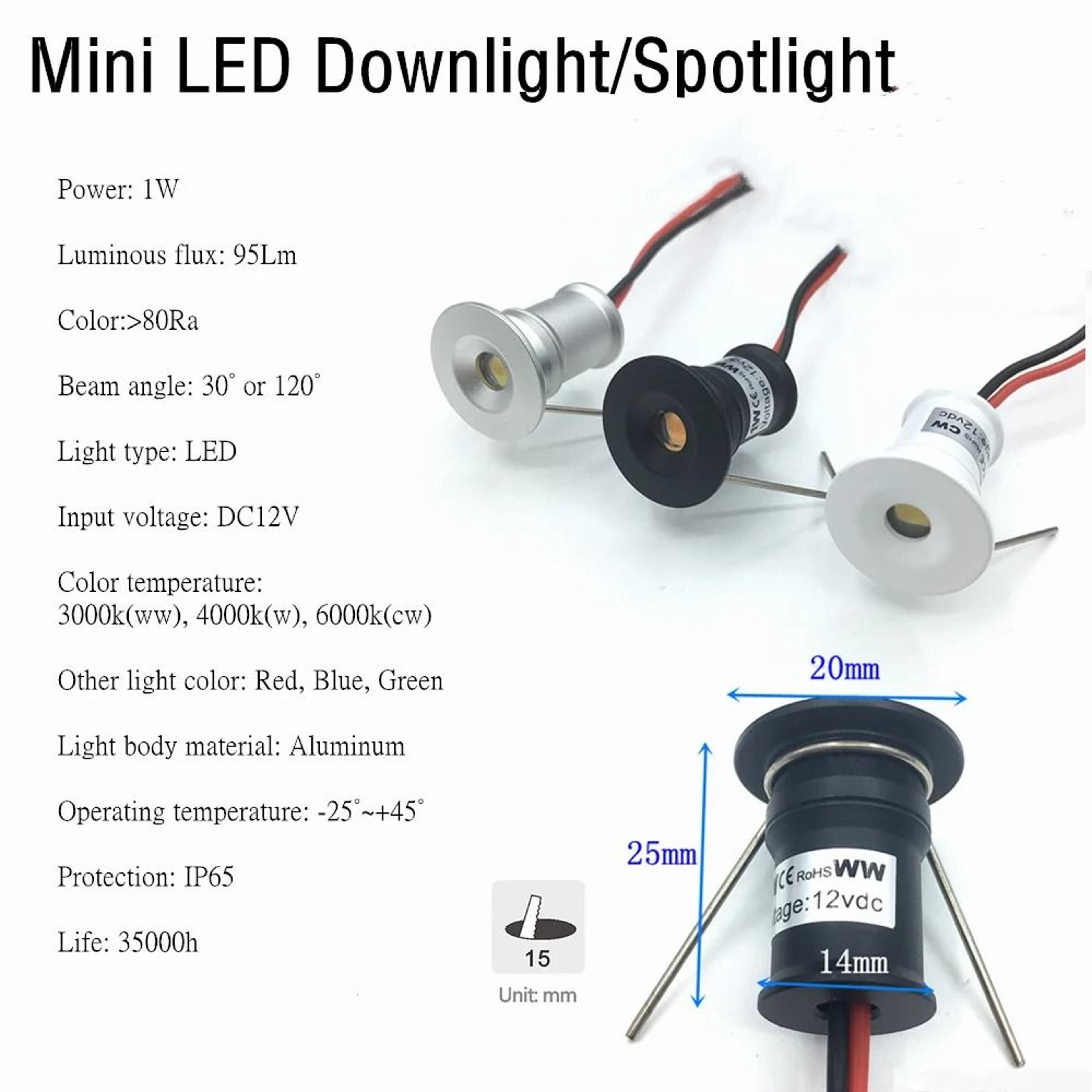 Desktop Small LED Spot Light 1W Mini Recessed Downlight 12V Dimmable Showcase Lighting 2