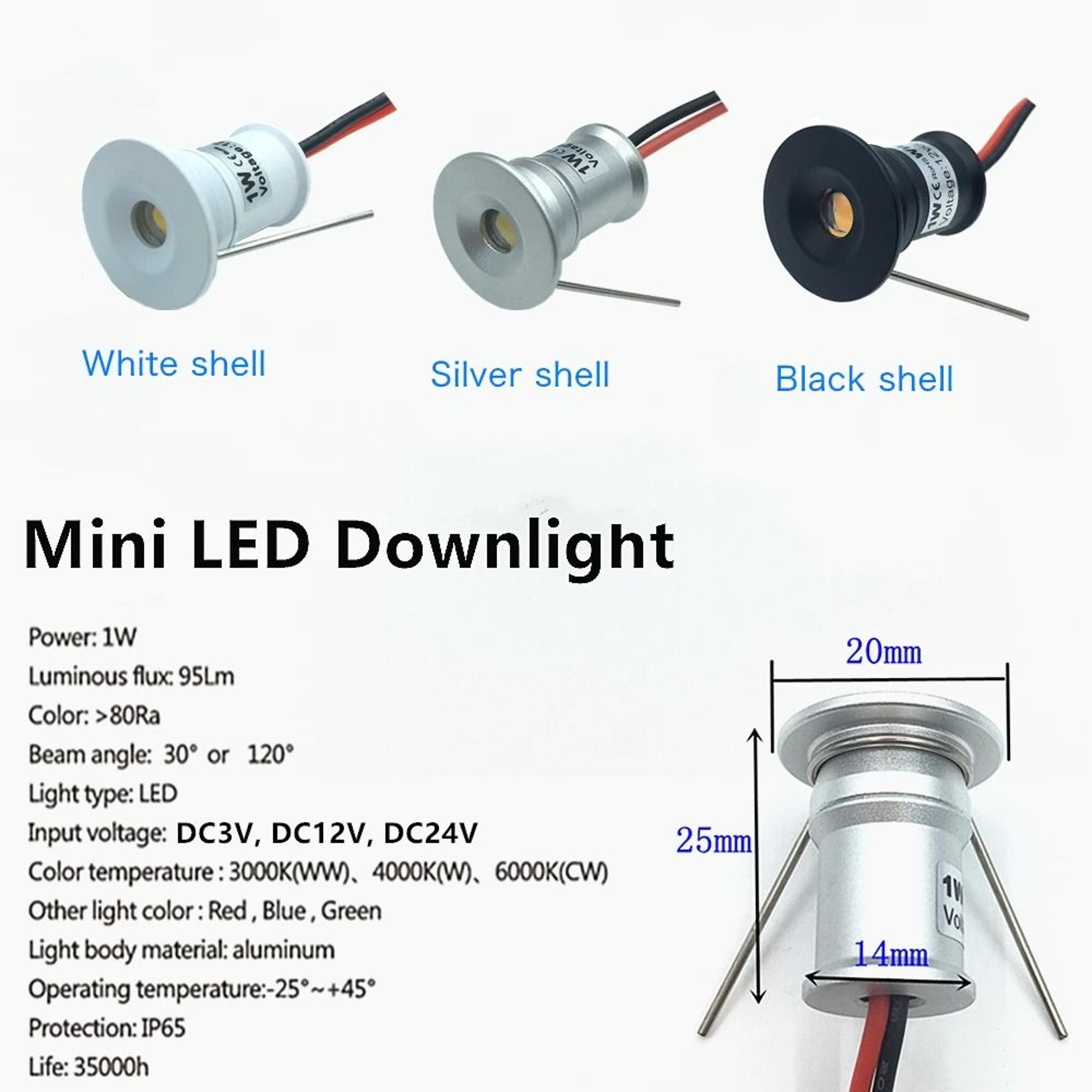 20 Piece LED Spotlight Set 1W Recessed Ceiling Downlight 12V 3V 24V Dimmable Cabinet Lamp 2