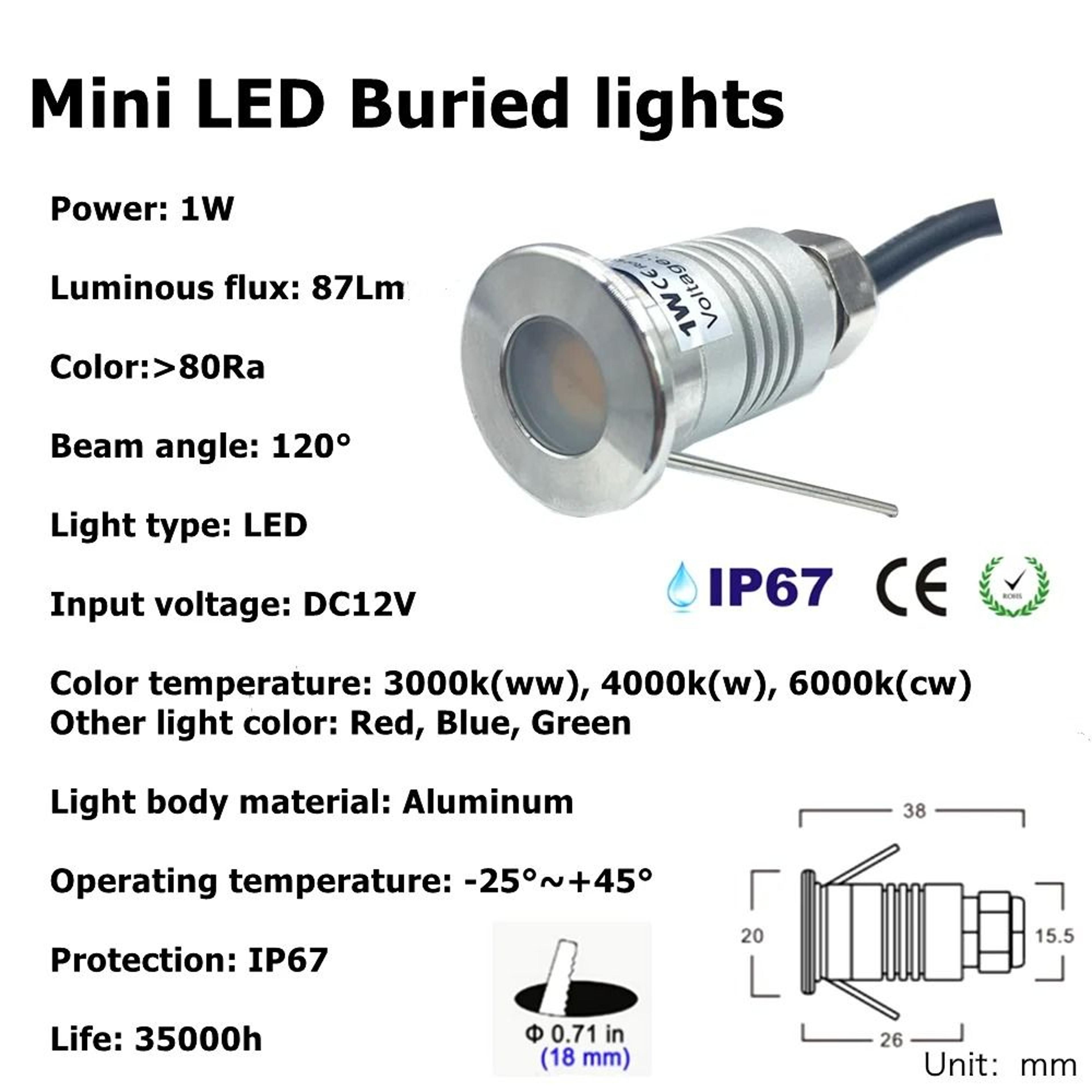 IP67 Waterproof 1W Mini LED Underground Light 12V Outdoor Garden In Ground Landscape Lamp 2