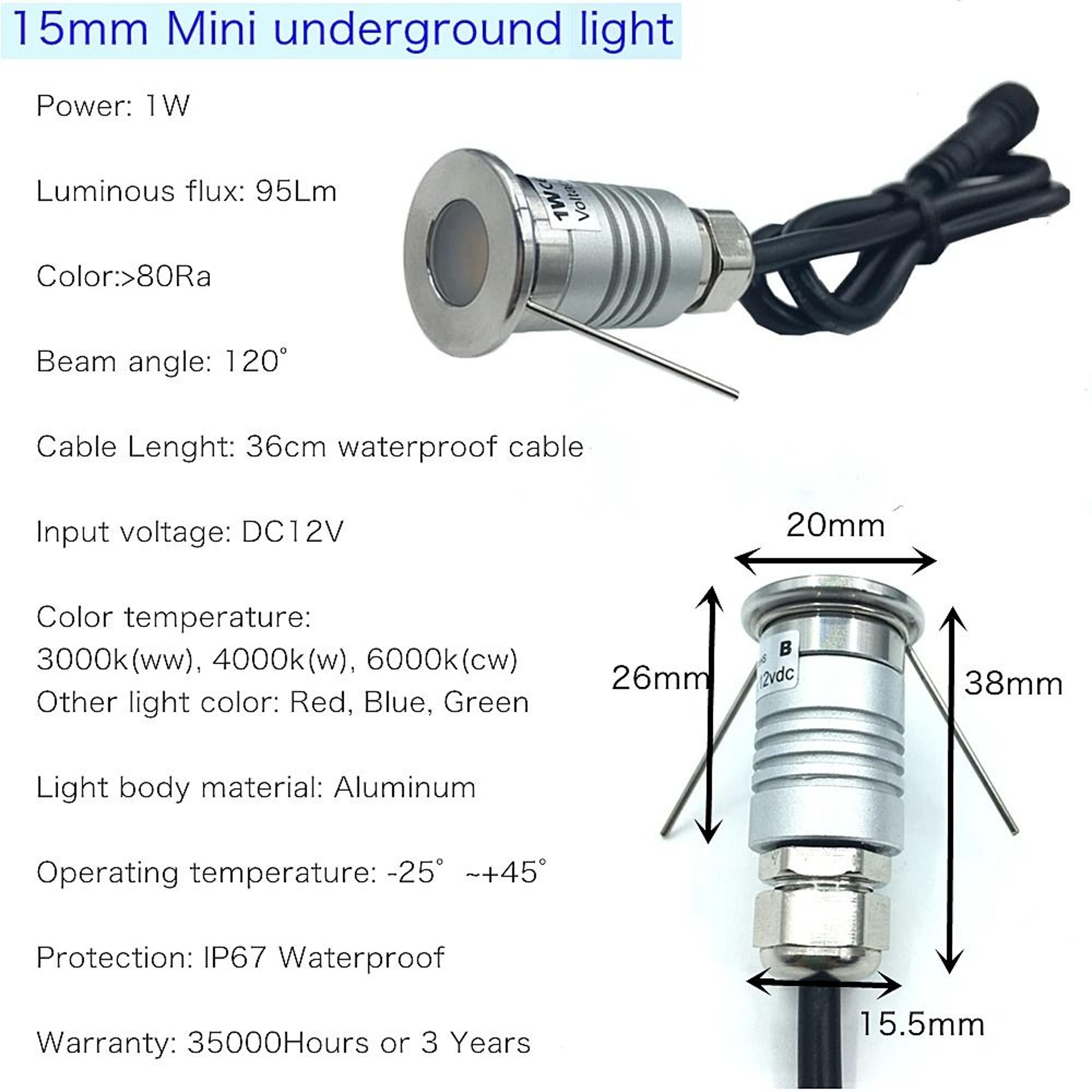 Waterproof IP67 1W Mini LED Deck Floor Light 12V Garden Underground Spot Lamp 1