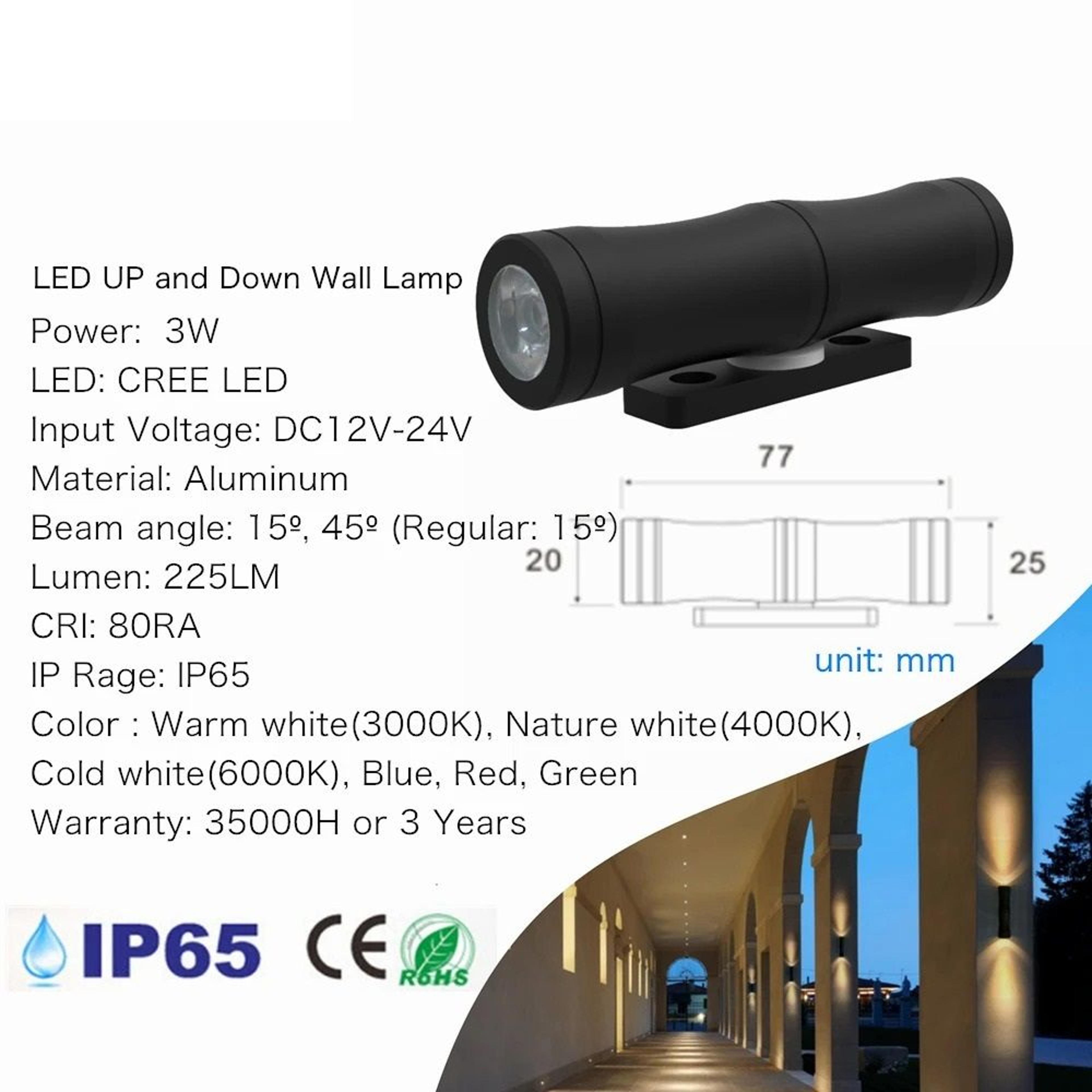 1W Mini LED Up And Down Wall Lamp 12V 24V Outdoor Waterproof Wall Sconce 2