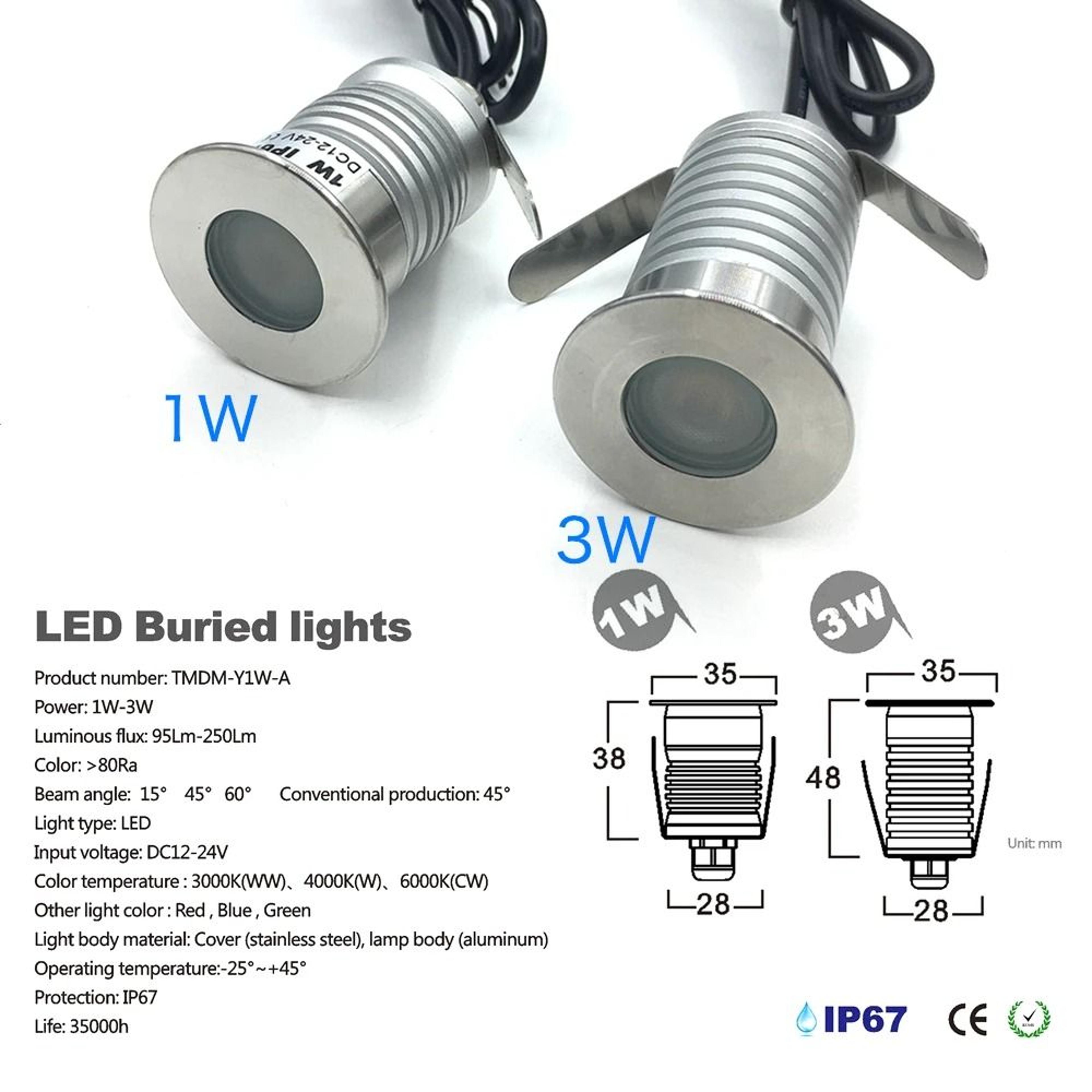 IP67 Waterproof 1W 3W LED Underground Light Recessed Ground Garden Path Outdoor Landscape Spot 12V  1