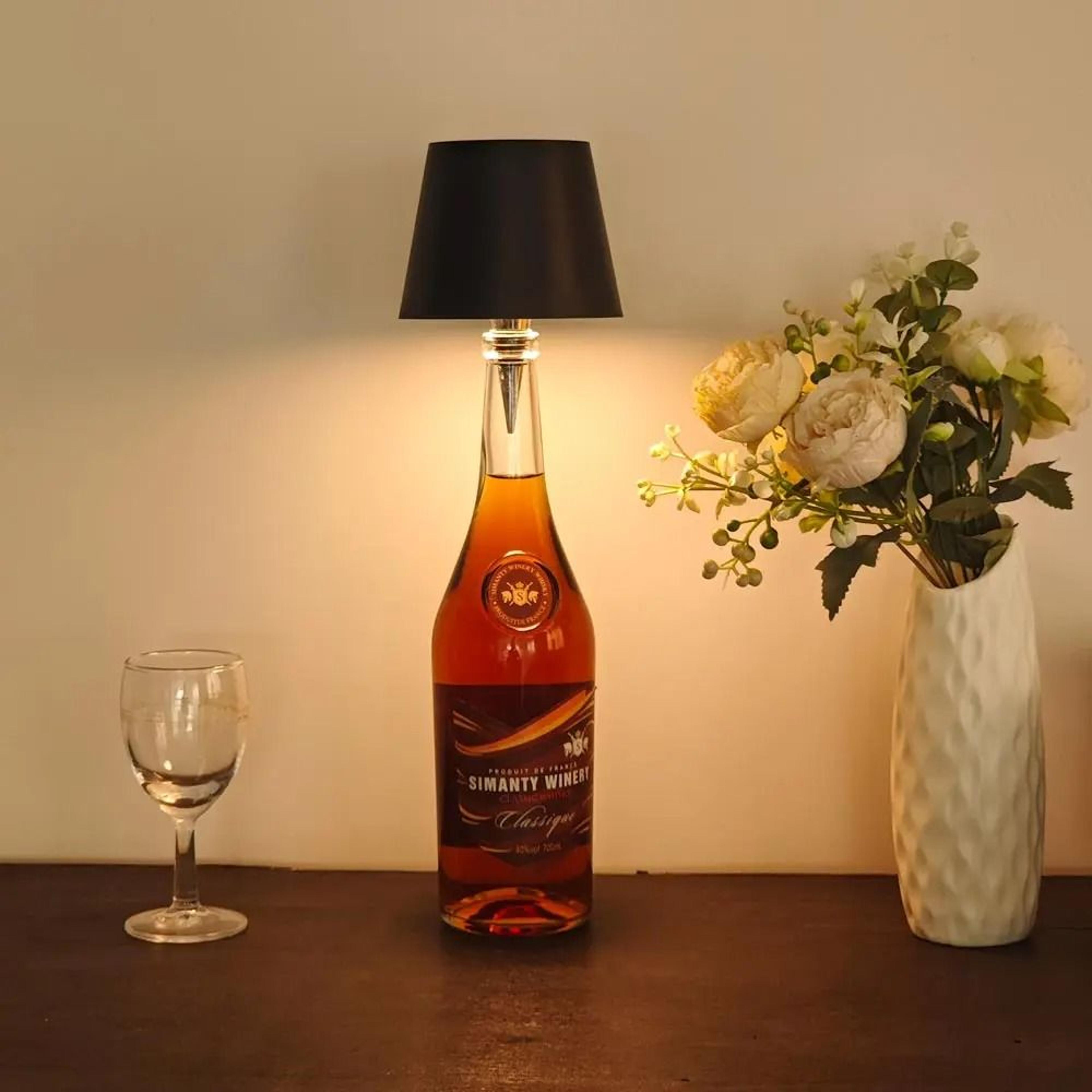 LED Wine Bottle Table Lamp Wireless 3 Color Infinitely Dimmable USB Rechargeable Top Touch Control 1