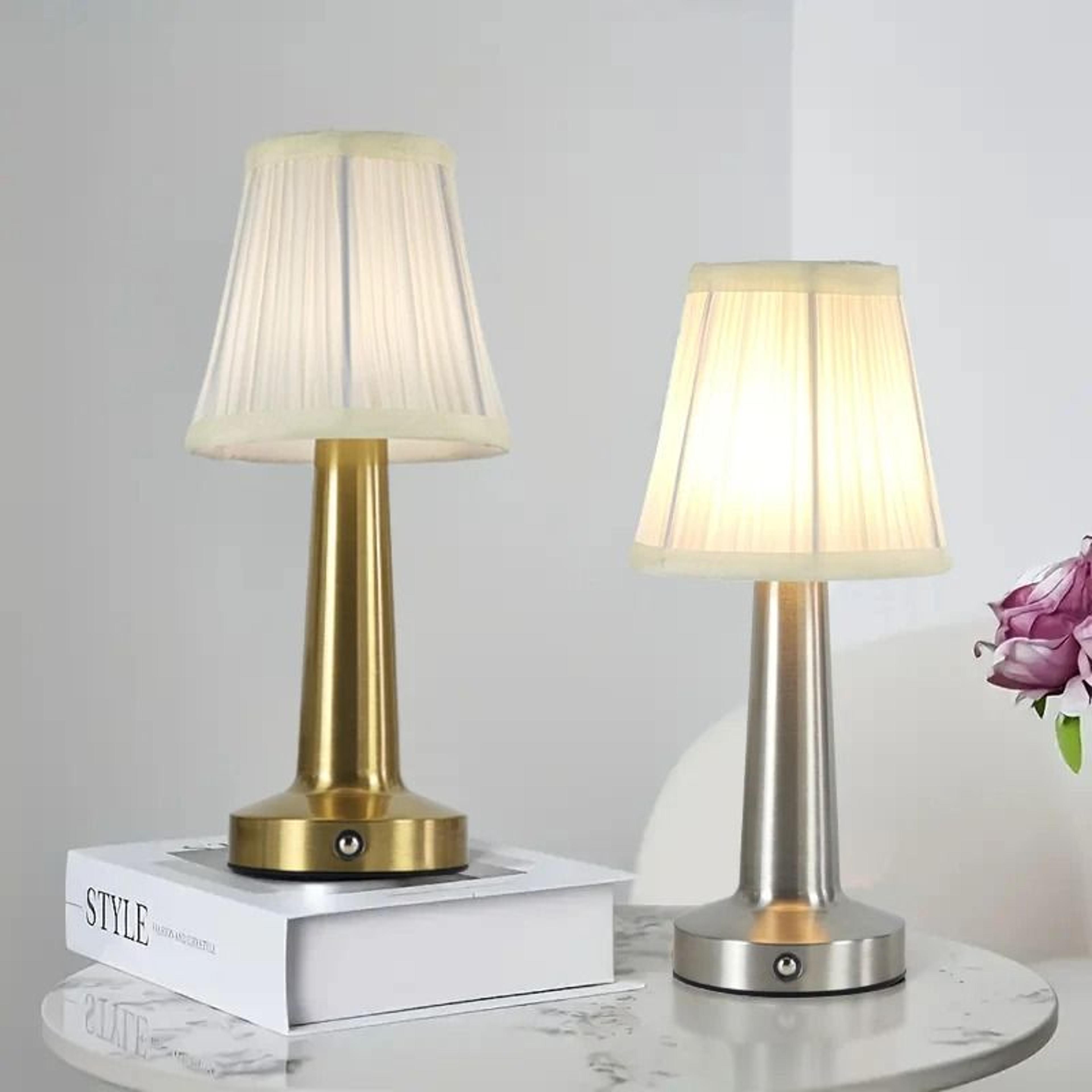 modern rechargeable cordless touch control restaurant led table lamp pleated silk shade home decor