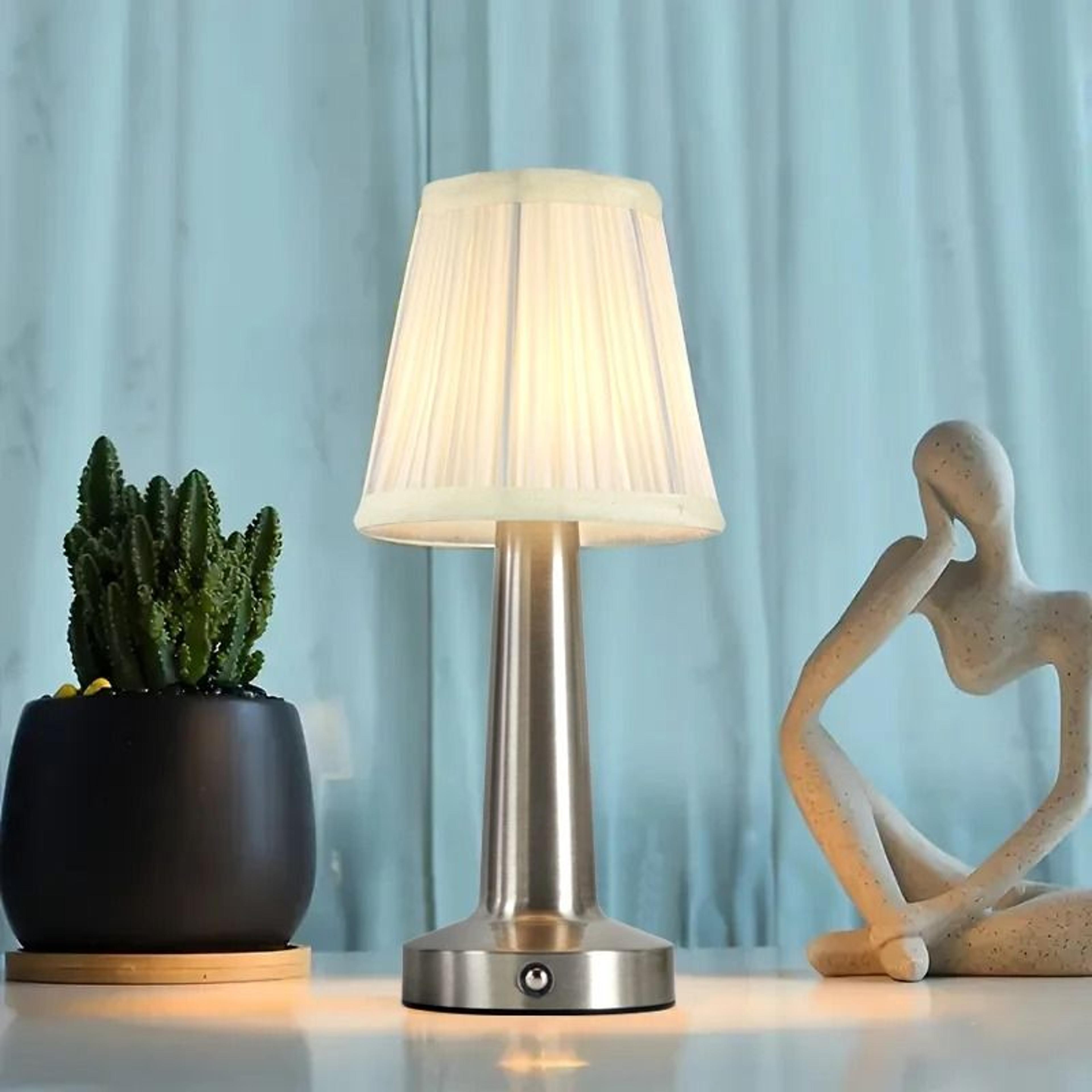 Modern Rechargeable Cordless Touch Control Restaurant LED Table Lamp Pleated Silk Shade Home Decor 3