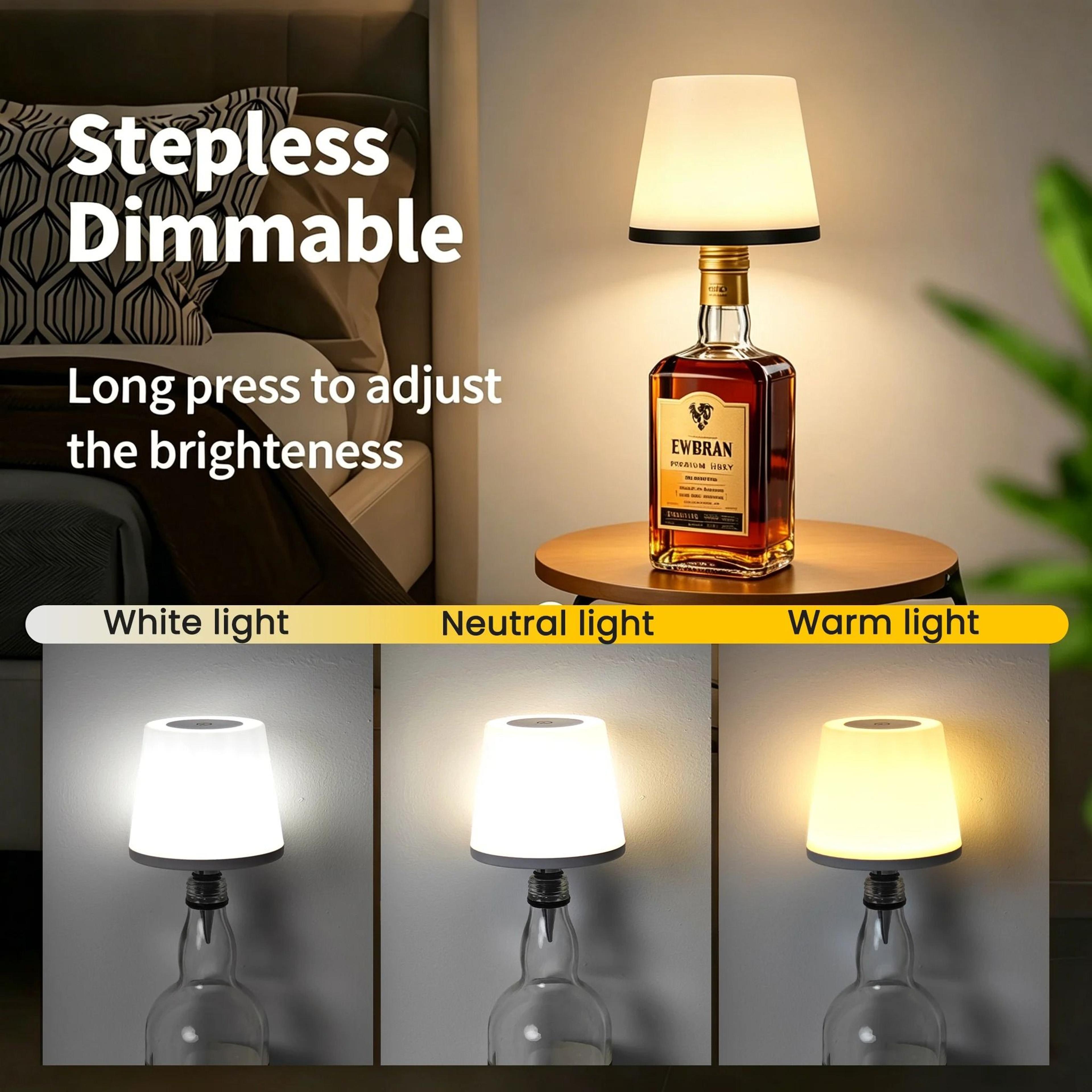 LED Wine Bottle Lamp Rechargeable USBC Touch Sensor 3 Color Adjustable Brightness For Party Decor 1