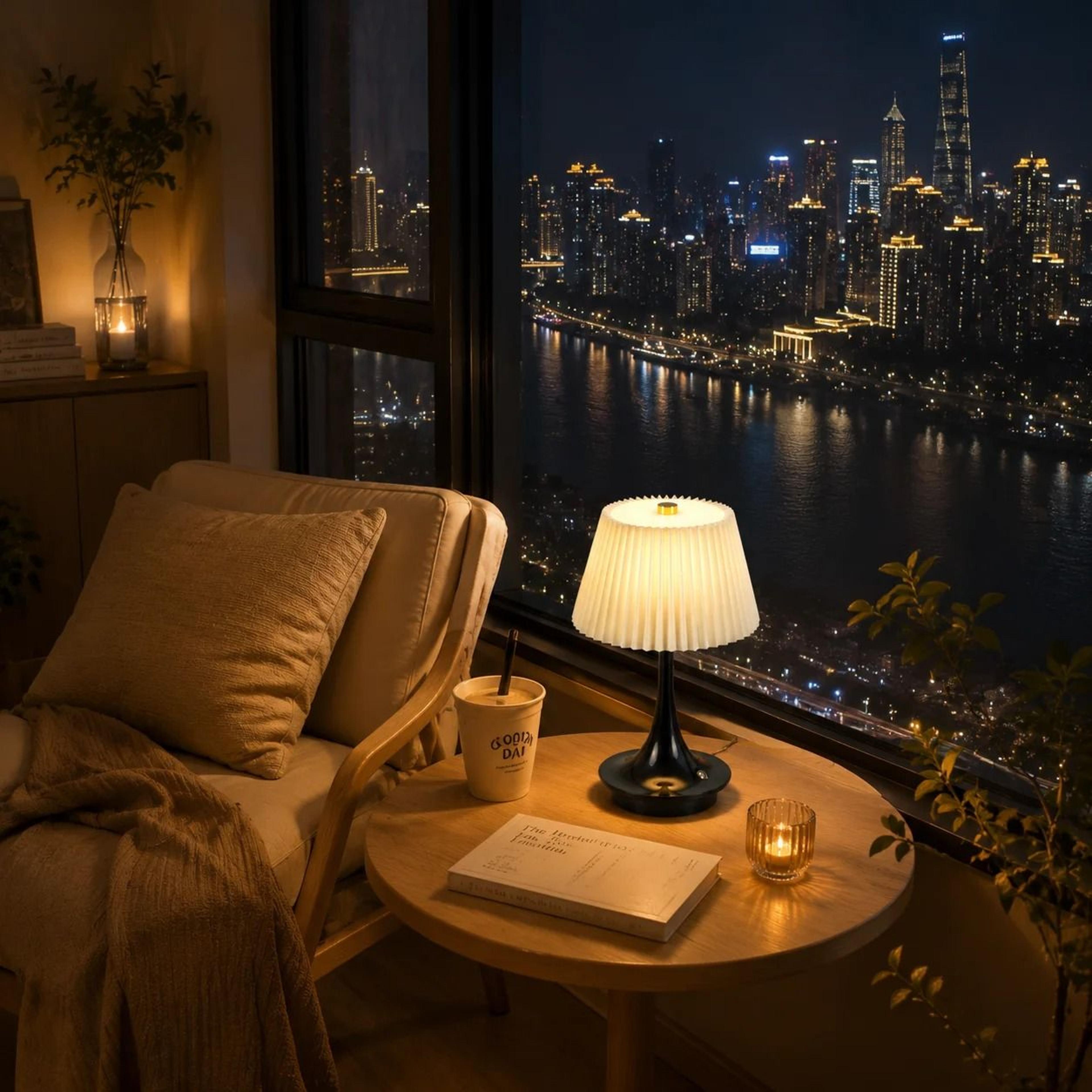 Modern Pleated Fabric Table Lamp ThreeColor Lights Wireless Rechargeable Touch Control Cafe Decor 2