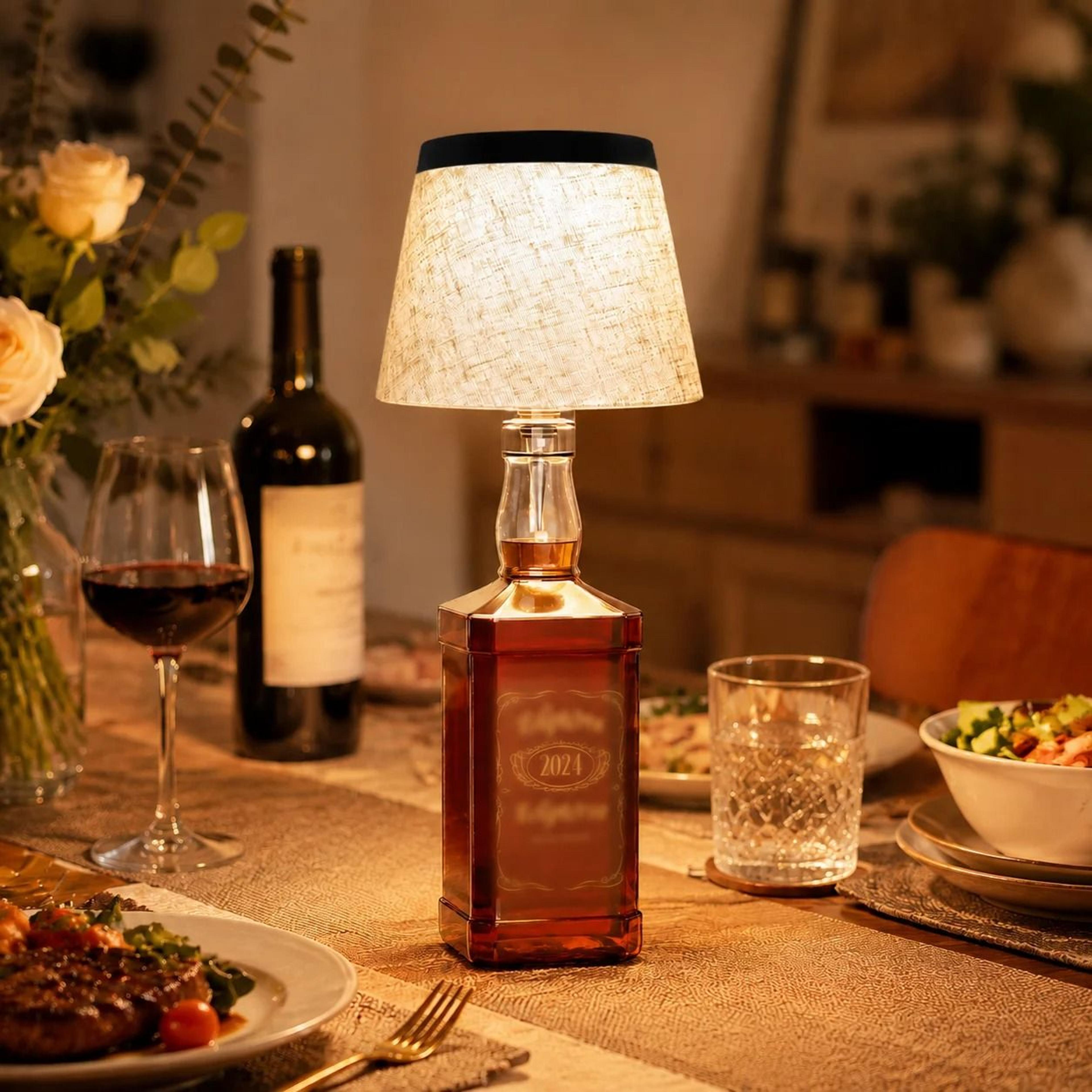 Rechargeable Bottle Table Lamp 3 Color Dimming Touch Control Fabric Shade Lamp Bedroom Living Room  2