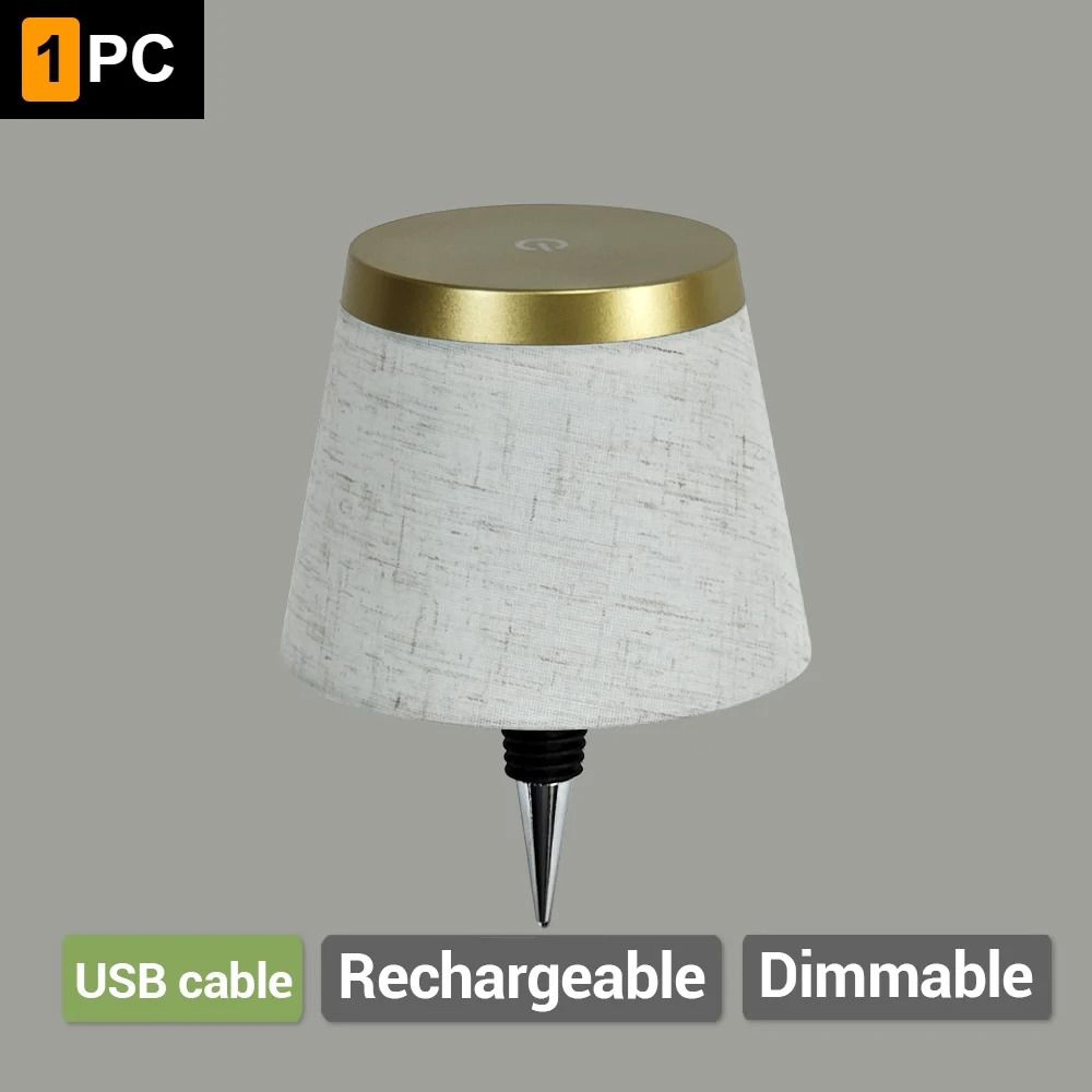 Rechargeable Bottle Table Lamp 3 Color Dimming Touch Control Fabric Shade Lamp Bedroom Living Room  8