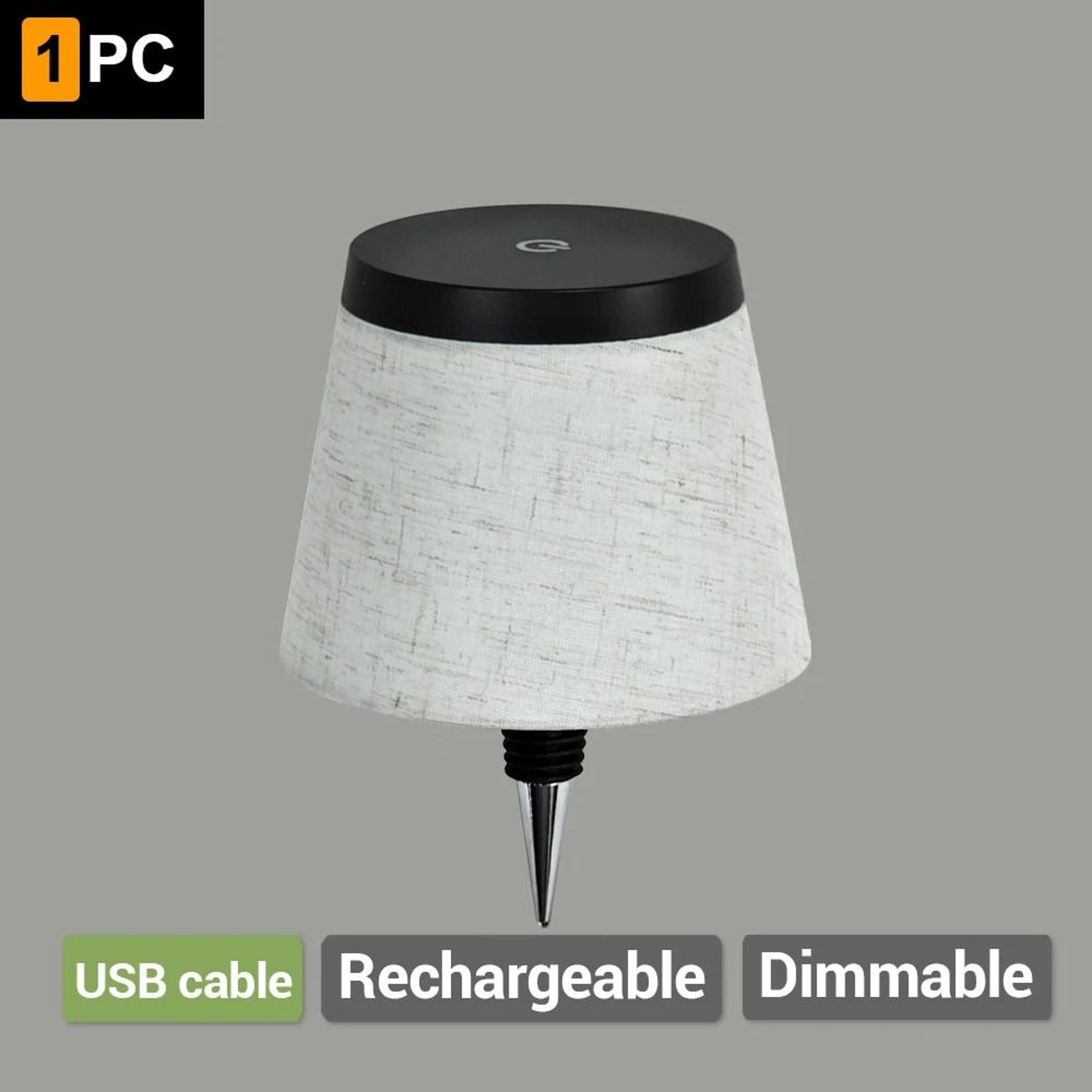 Rechargeable Bottle Table Lamp 3 Color Dimming Touch Control Fabric Shade Lamp Bedroom Living Room  9