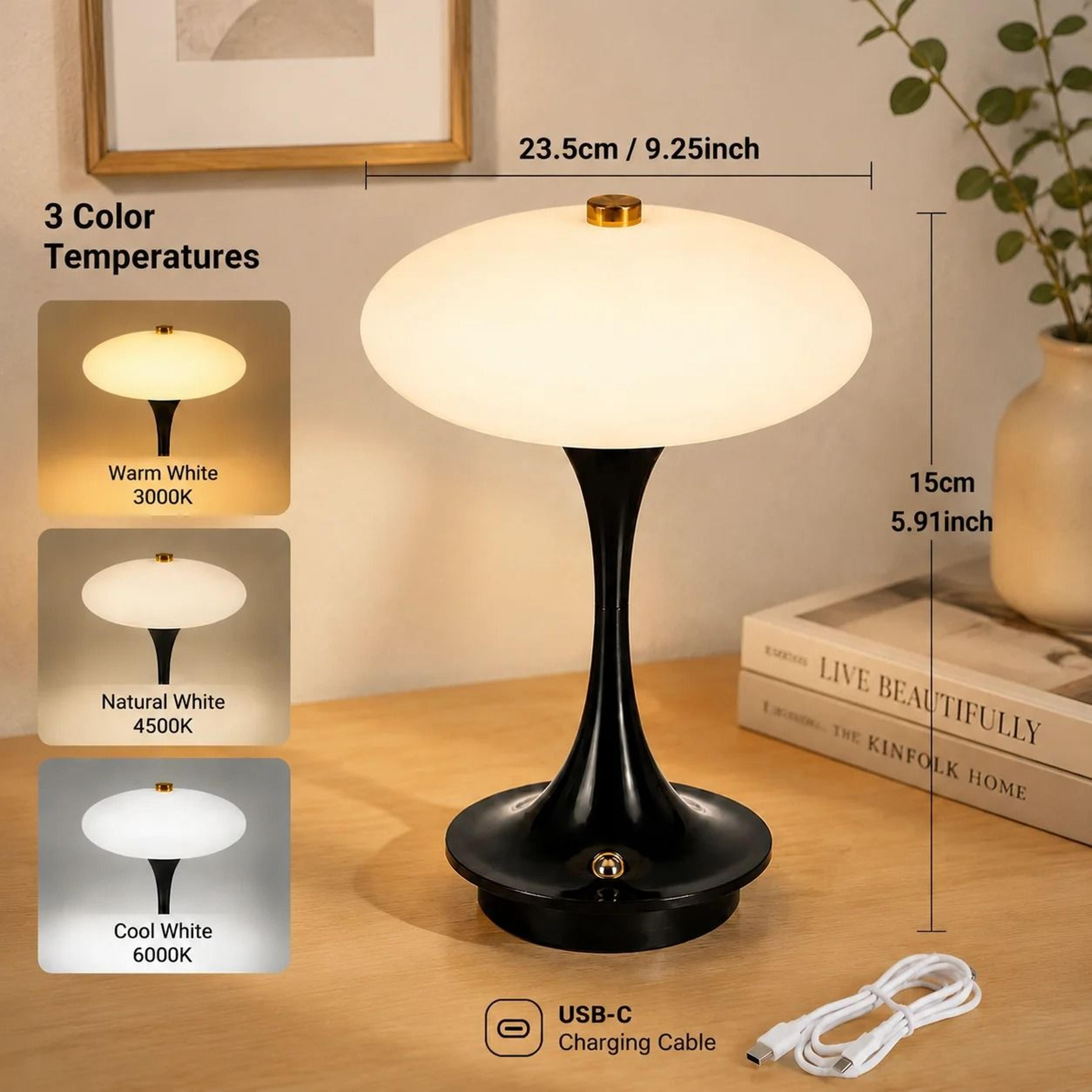 Mushroom Table Lamp Rechargeable LED Bedside Lamp Touch Sensor 3 Color Lights Contemporary Interior 6