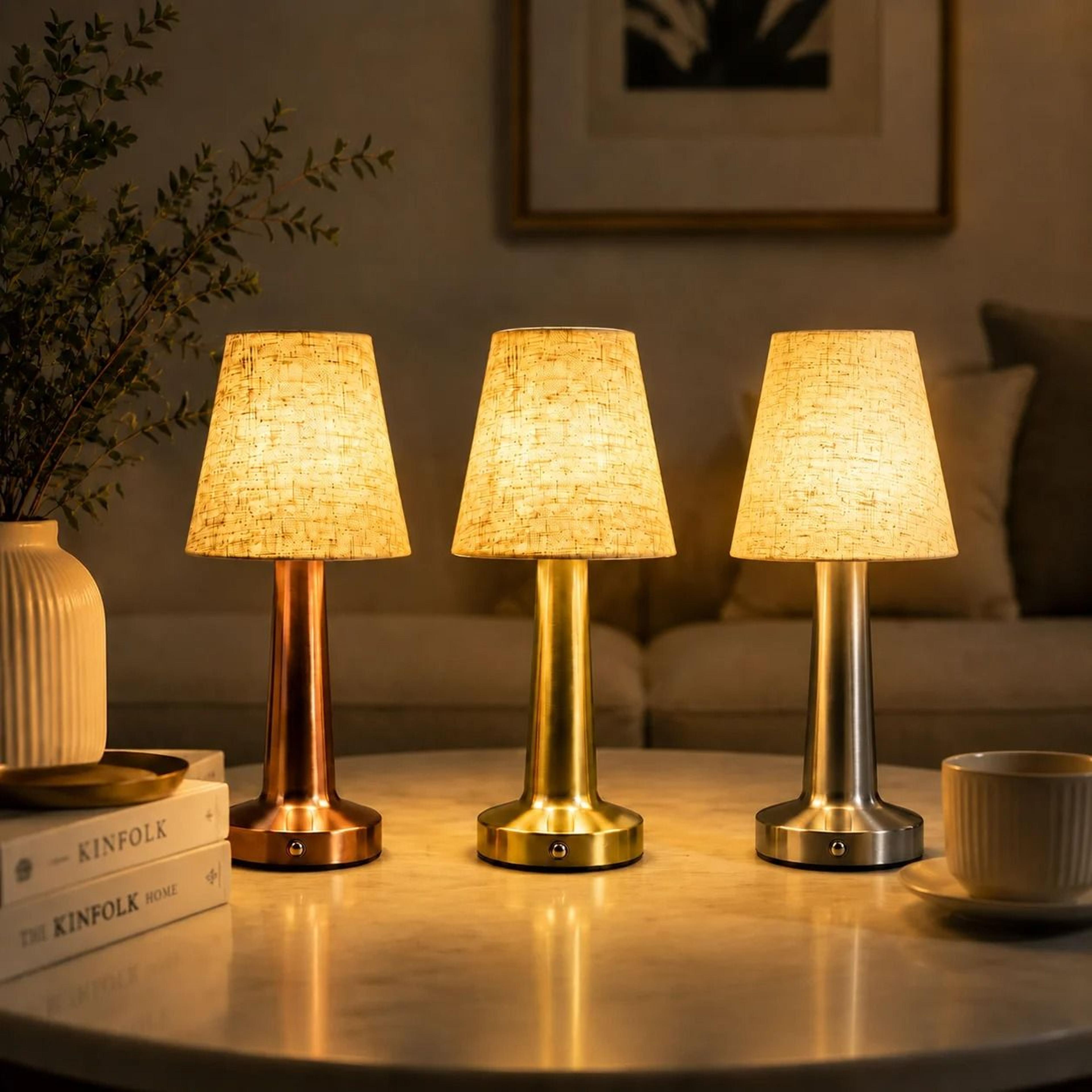 rechargeable table lamp with fabric shade touch control led desk lamp 3 color lighting 1800mah bedroom