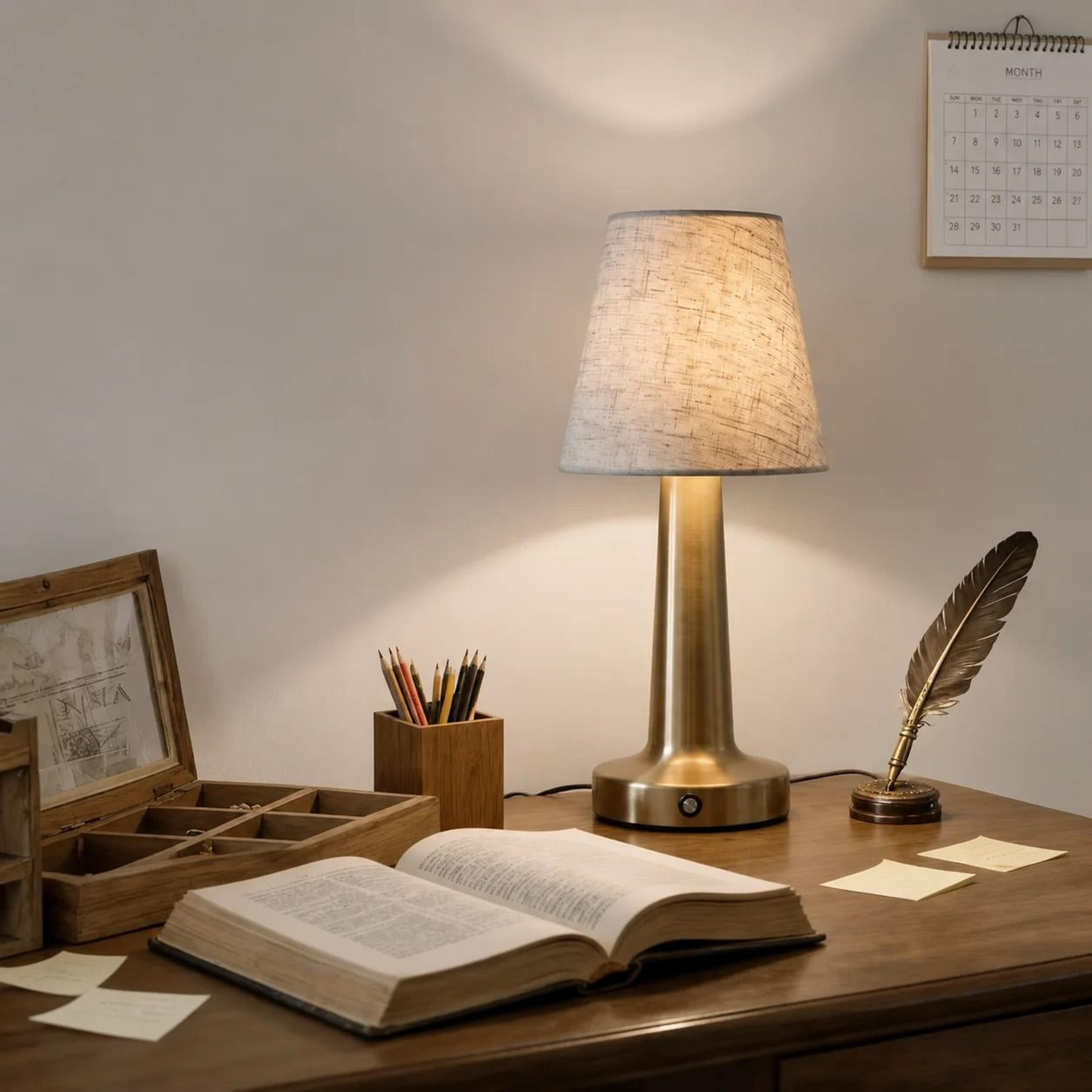 Rechargeable Table Lamp With Fabric Shade Touch Control LED Desk Lamp 3 Color Lighting 1800mAh Bedr 2