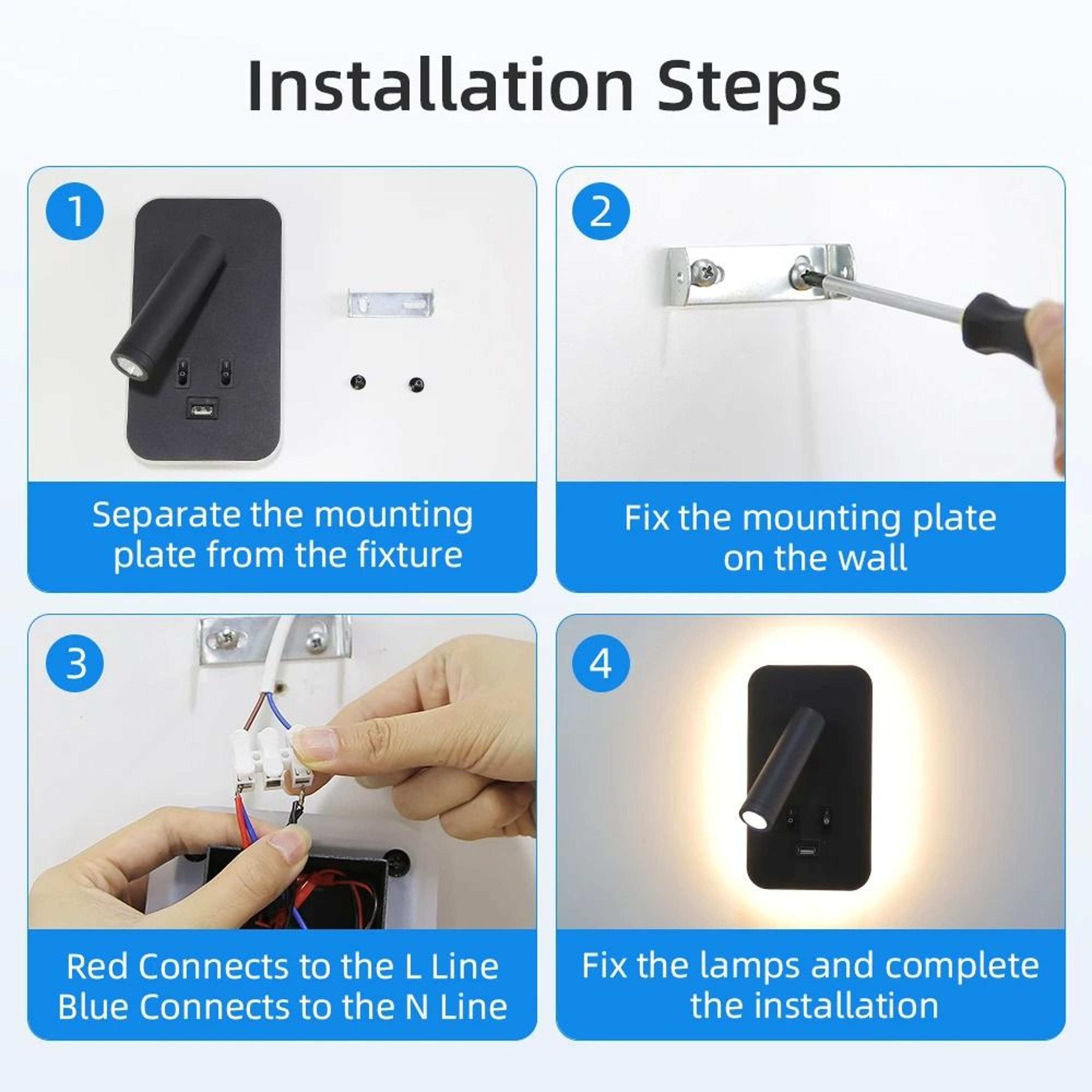 Reading Wall Lamp With USB 13W Rotatable Bedside Wall Light Double Switch LED Bedroom Spot Lights 5