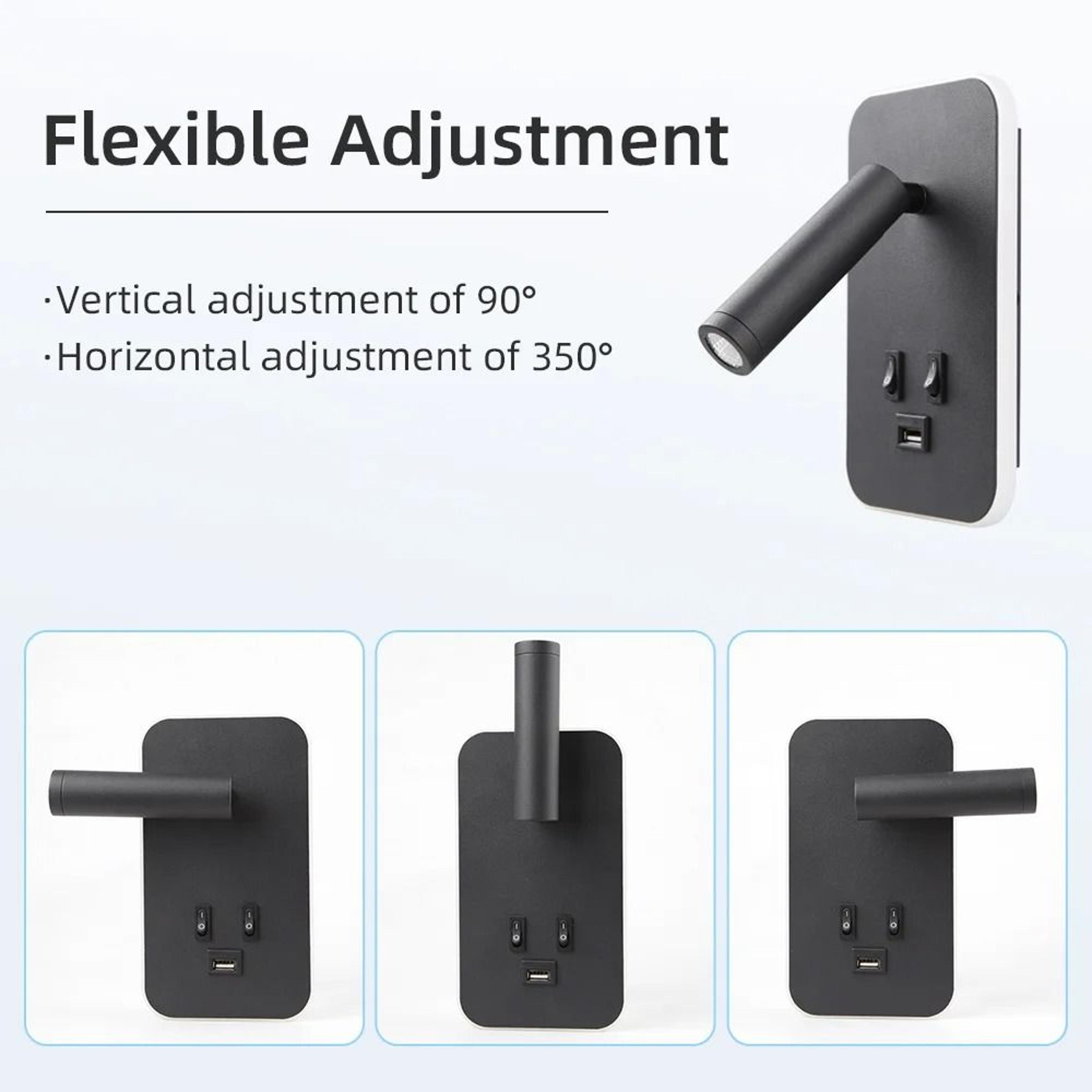 Reading Wall Lamp With USB 13W Rotatable Bedside Wall Light Double Switch LED Bedroom Spot Lights 1