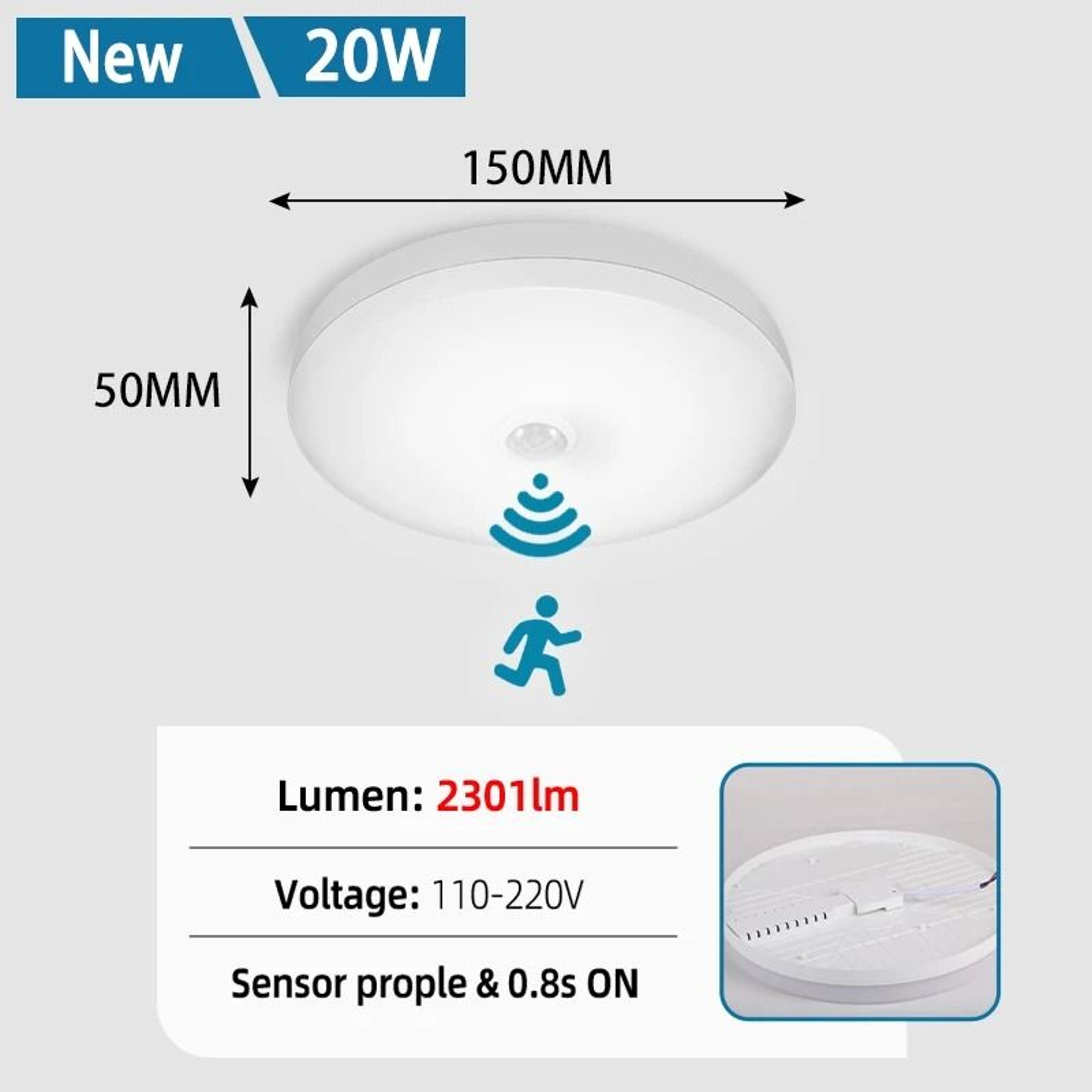 LED Ceiling Lamp With Motion Sensor 110V 220V Human Infrared Smart Room Lamp 20W 40W Entrance 12