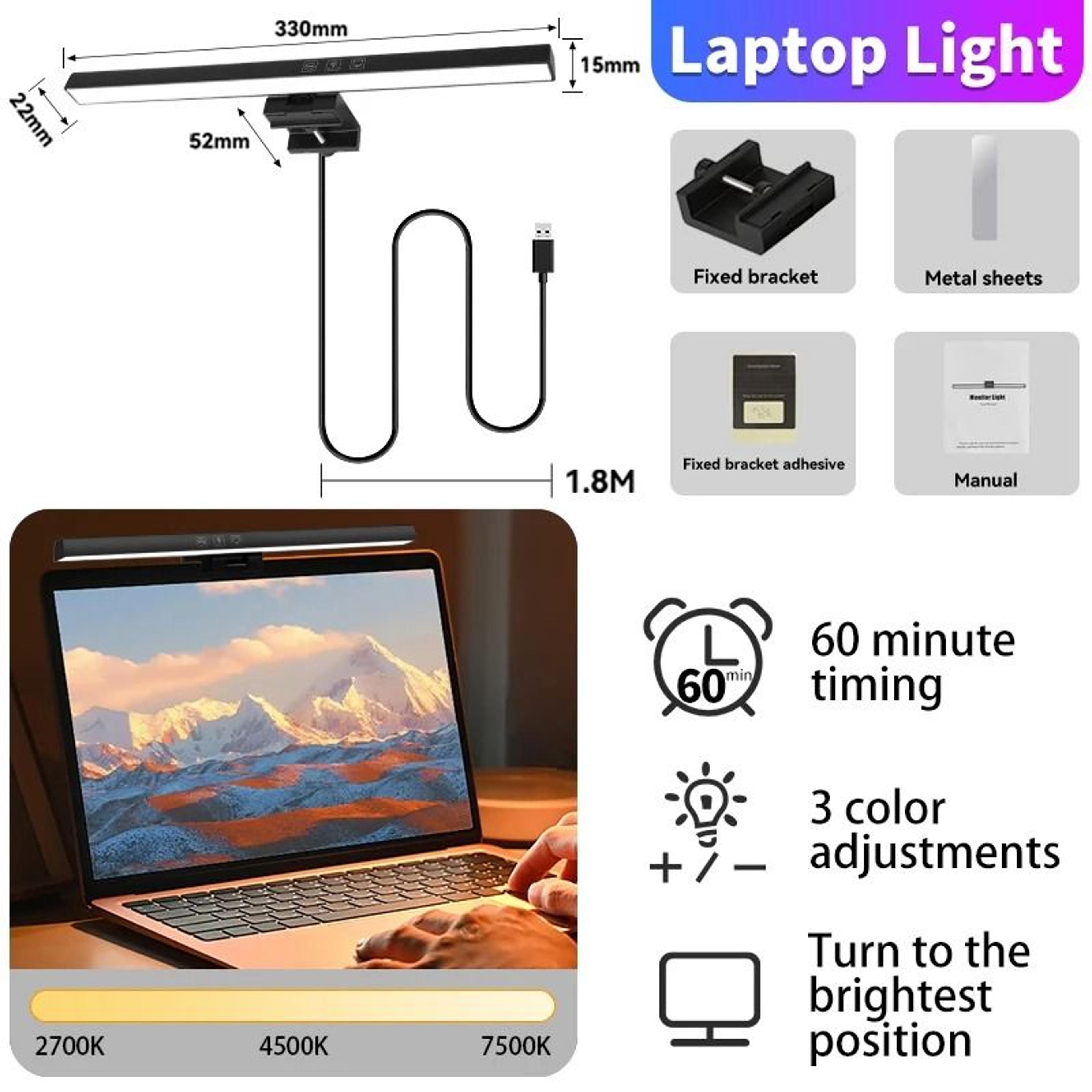 Curved LED Monitor Light Bar USB RGB PC Screen Lamp Stepless Dimming Gaming Laptop Office 6